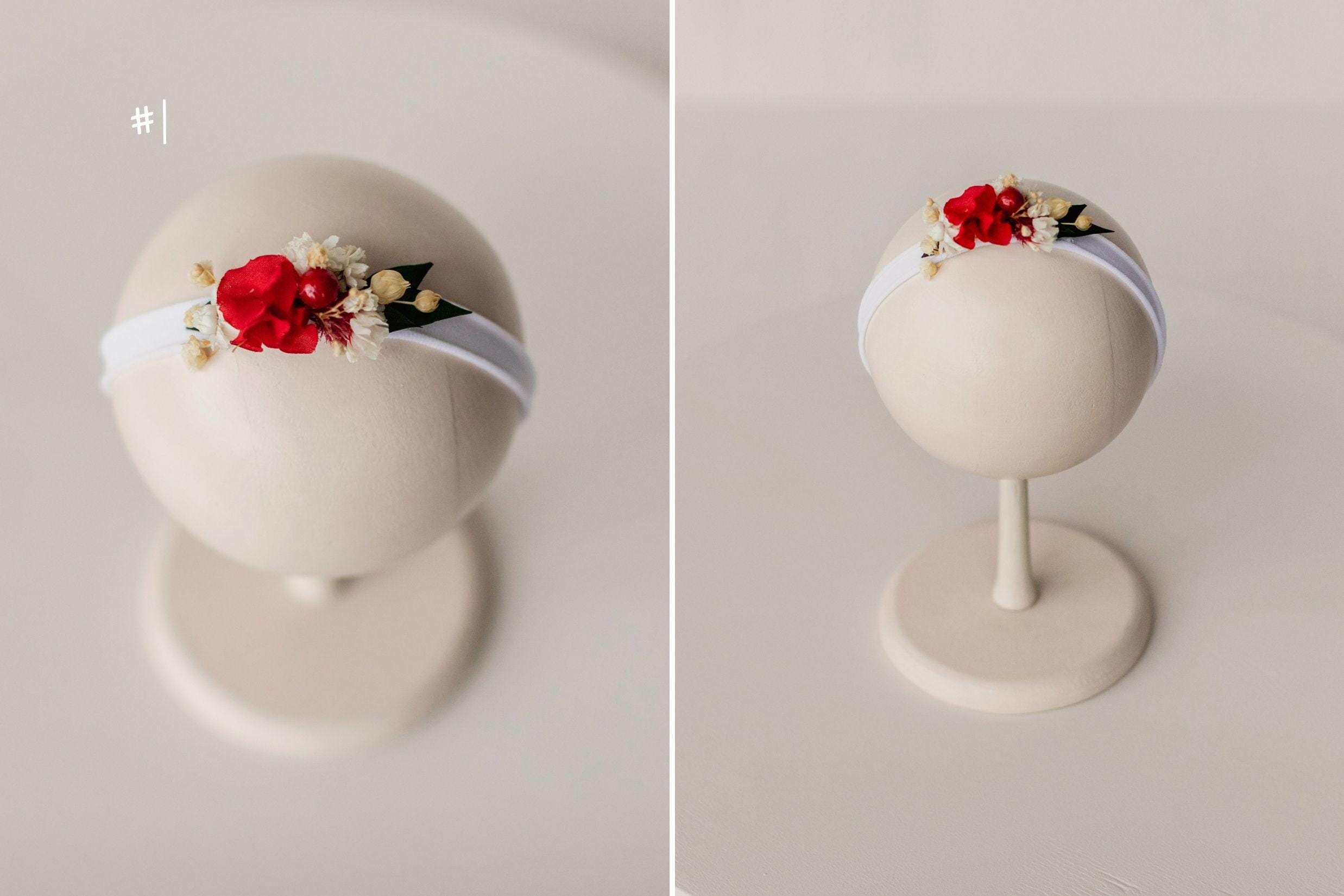 Christmas Newborn Girl Floral Headband, Dried Flower Baby Headband, Christmas Baby Girl Outfit, Holiday Newborn Photo Prop