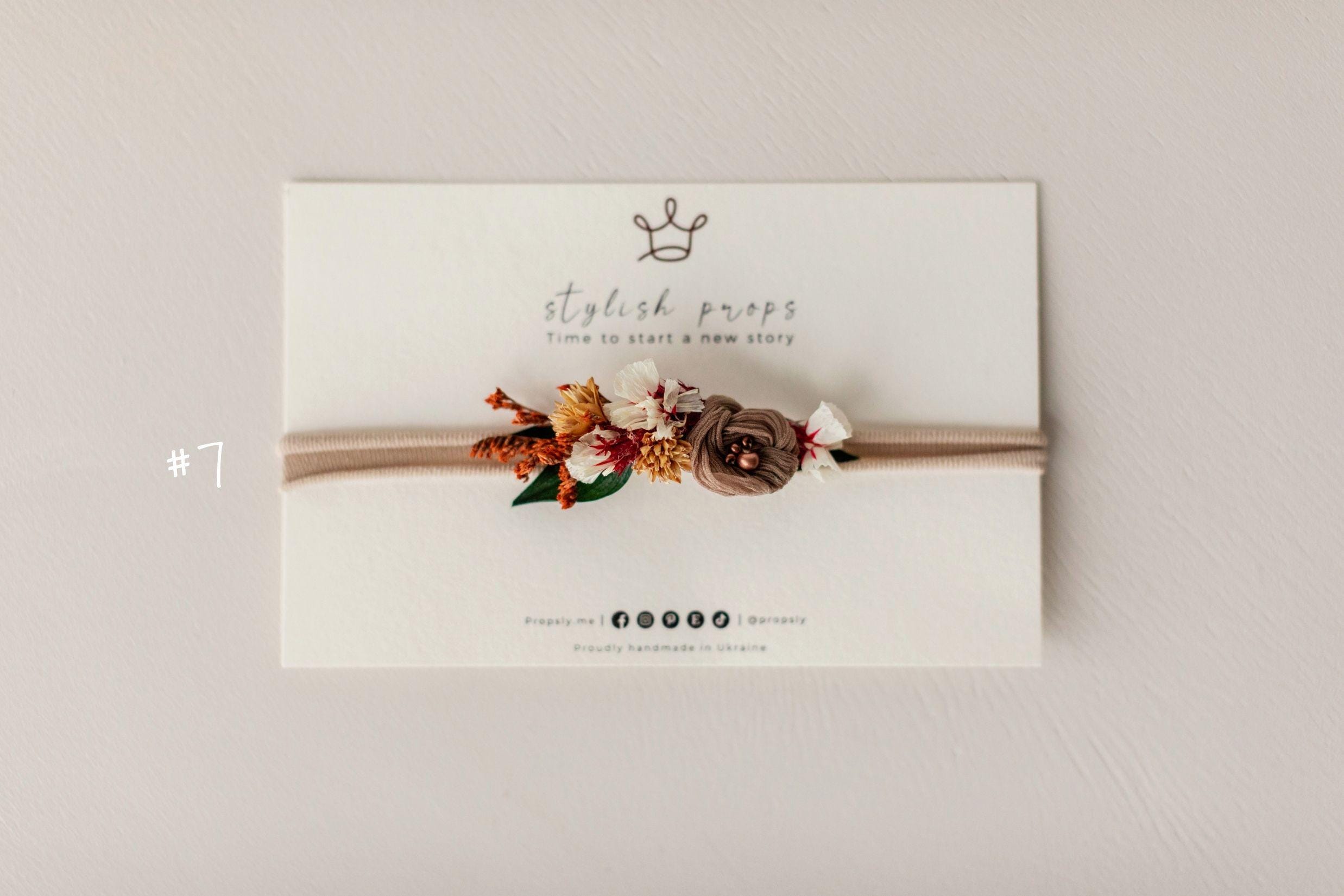 Handmade Floral Headband for Newborn Girl – Dried Flower Baby Accessory, Soft Boho Headband for Photos & Baby Shower