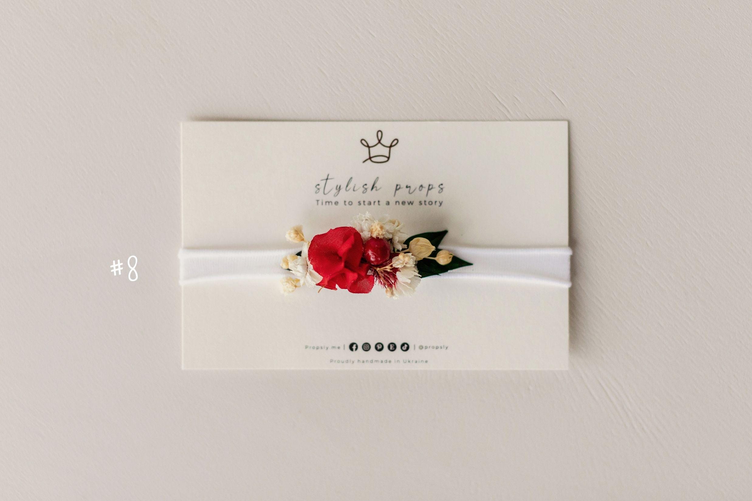 Handmade Floral Headband for Newborn Girl – Dried Flower Baby Accessory, Soft Boho Headband for Photos & Baby Shower