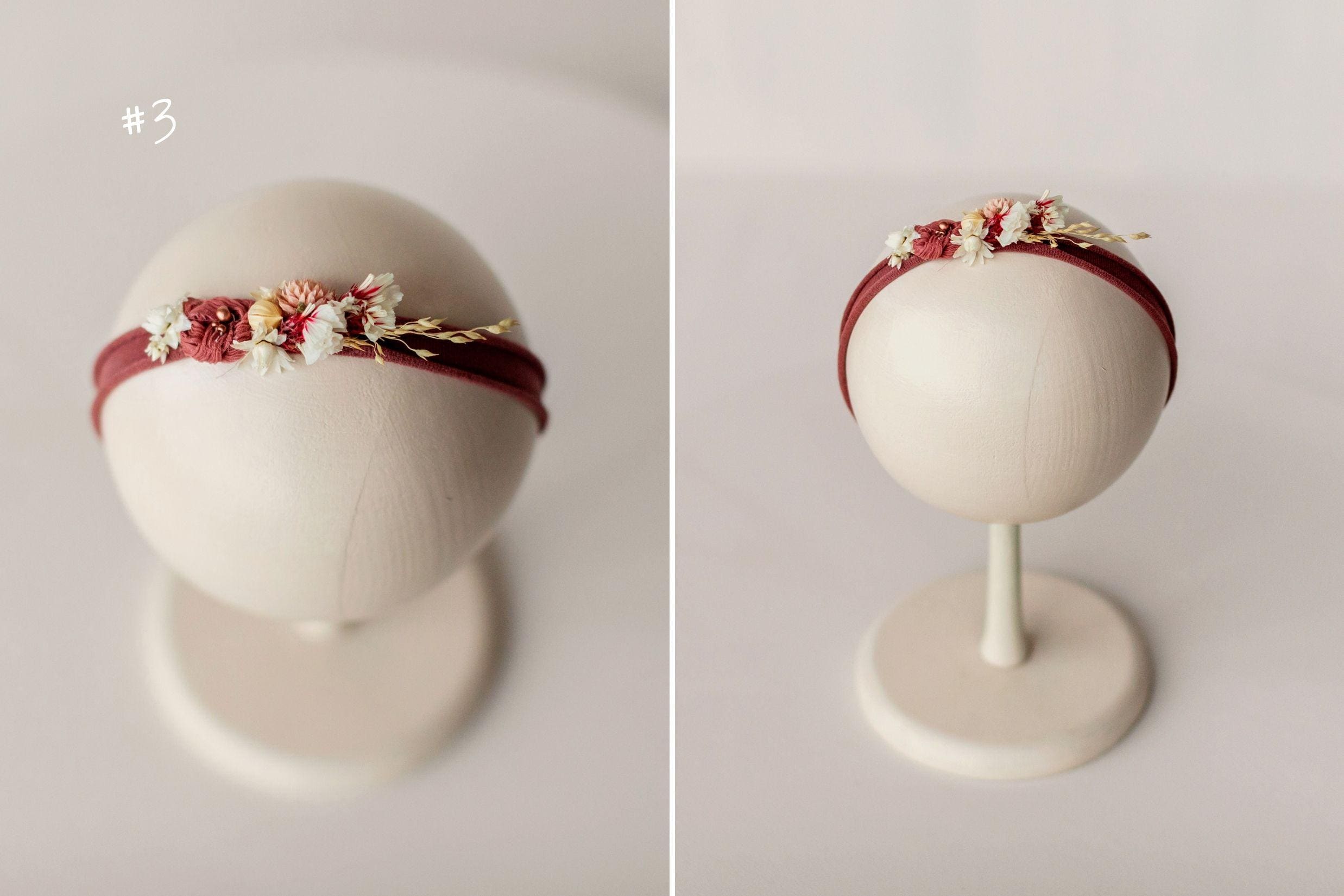 Handmade Floral Headband for Newborn Girl – Dried Flower Baby Accessory, Soft Boho Headband for Photos & Baby Shower