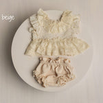 Newborn Girl Outfit with Lace Tunic & Bloomers – Mix and Match Baby Girl Photography Outfit, Boho Newborn Photo Prop, Handmade Baby Set