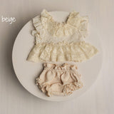 Newborn Girl Outfit with Lace Tunic & Bloomers – Mix and Match Baby Girl Photography Outfit, Boho Newborn Photo Prop, Handmade Baby Set