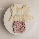 Newborn Girl Outfit with Lace Tunic & Bloomers – Mix and Match Baby Girl Photography Outfit, Boho Newborn Photo Prop, Handmade Baby Set