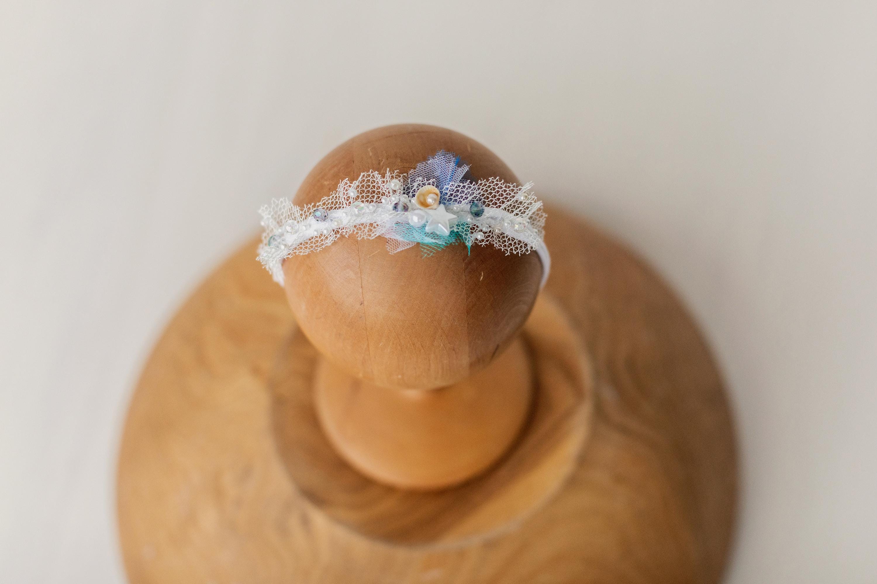 Newborn Mermaid Outfit with Knitted Mermaid Tail, Baby Girl Headband & Accessories – Mermaid Newborn Photography Prop Set