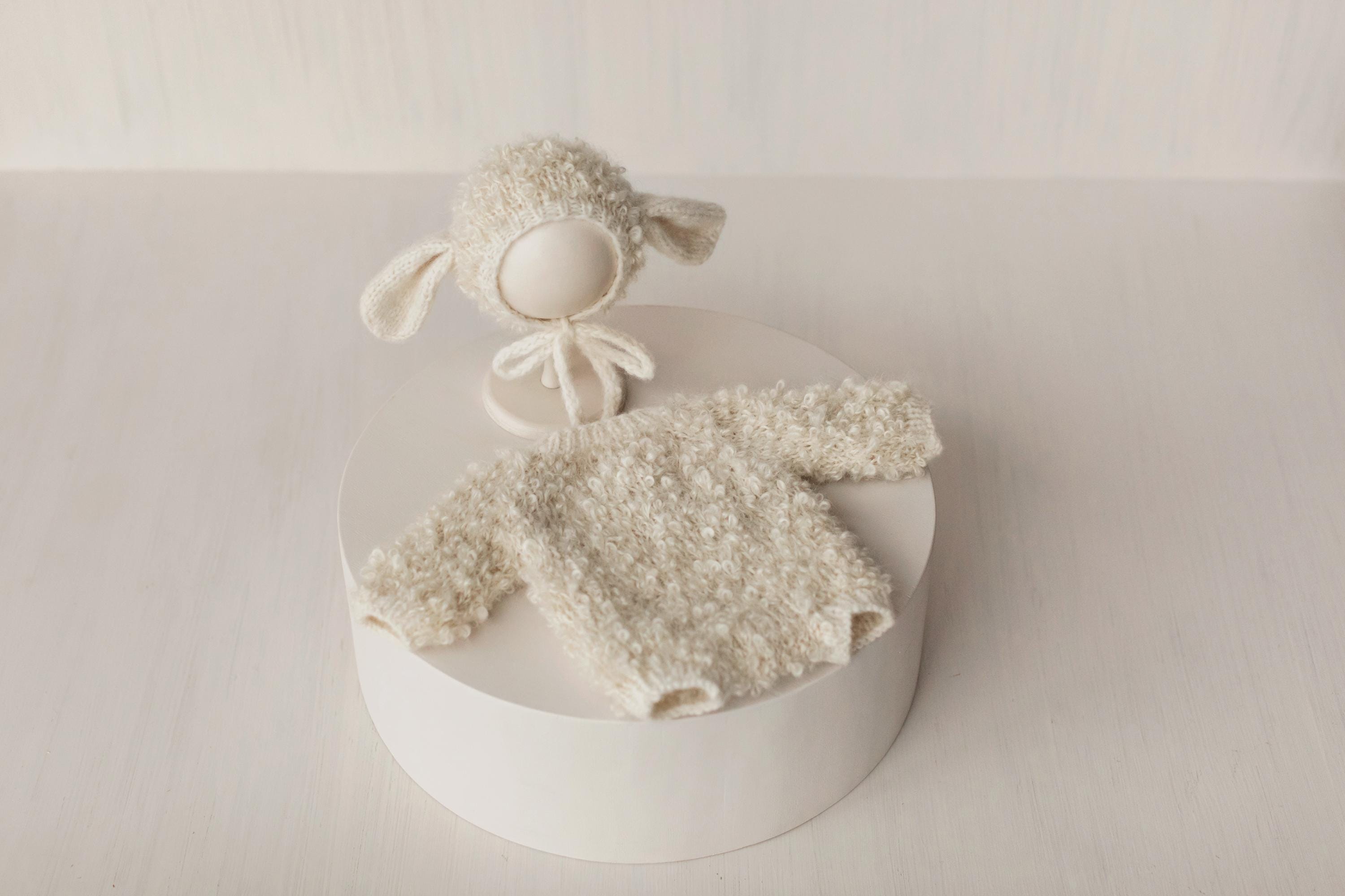 Baby Lamb Costume Newborn Sheep Outfit with Toy – Newborn Photography Prop Set