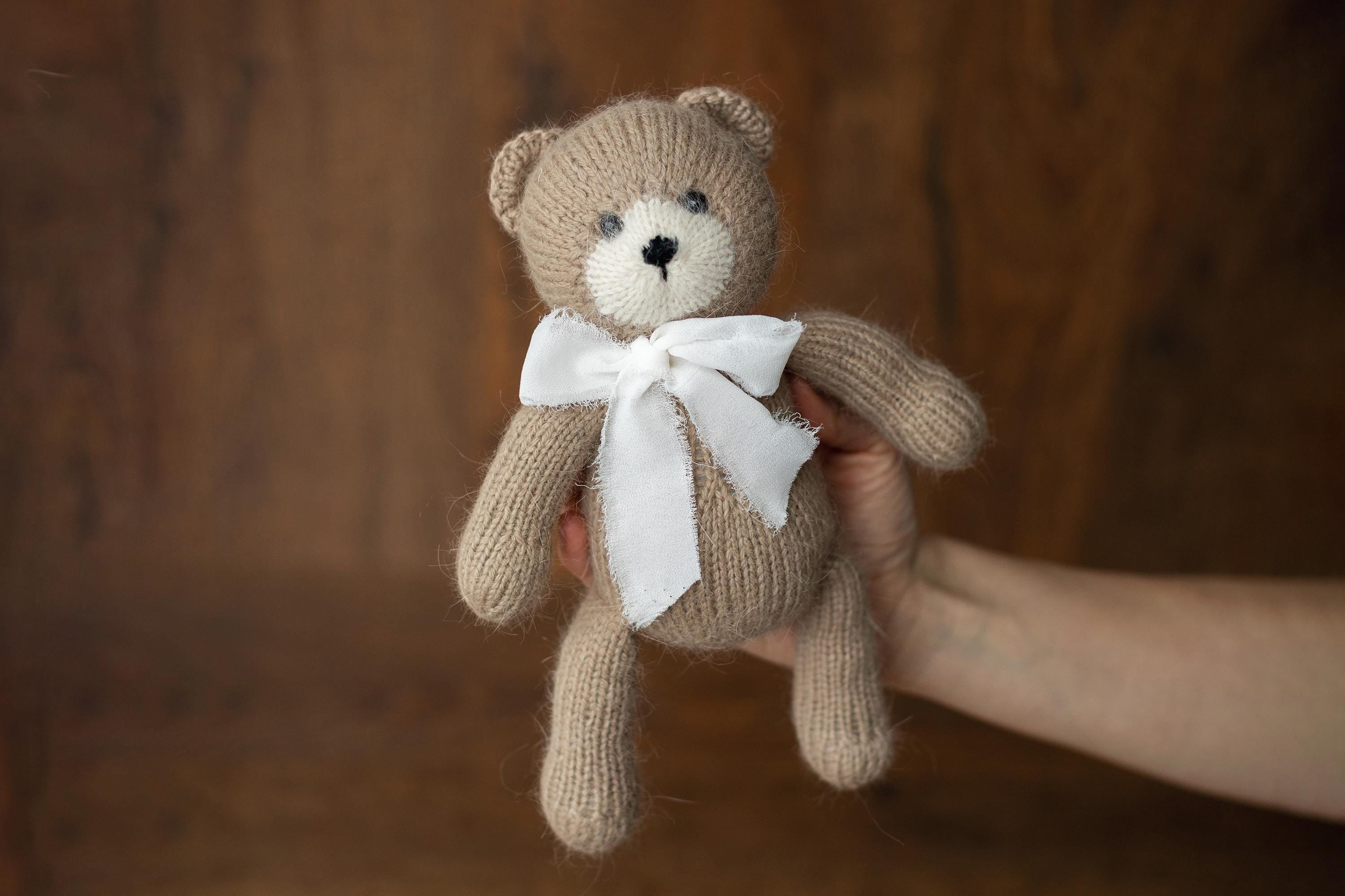 Angora Wool Knitted Bear and Bunny Toys Medium Size, Newborn Photography Props, Baby Shower Gift and Keepsake Toy