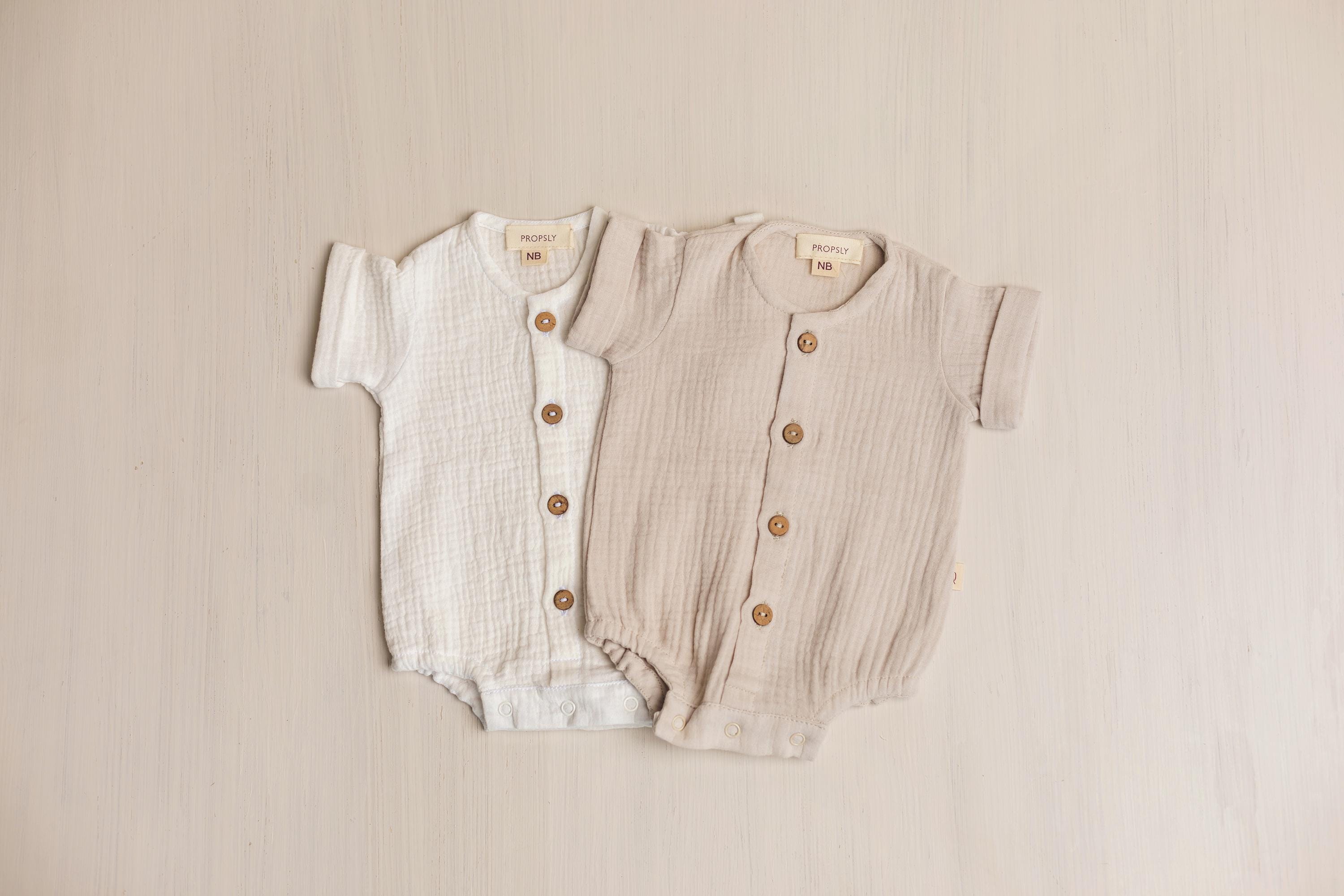 Baby Boy Muslin Shirt, Lightweight Newborn Outfit for Summer, Eco-Friendly Baby Clothing and Photo Prop
