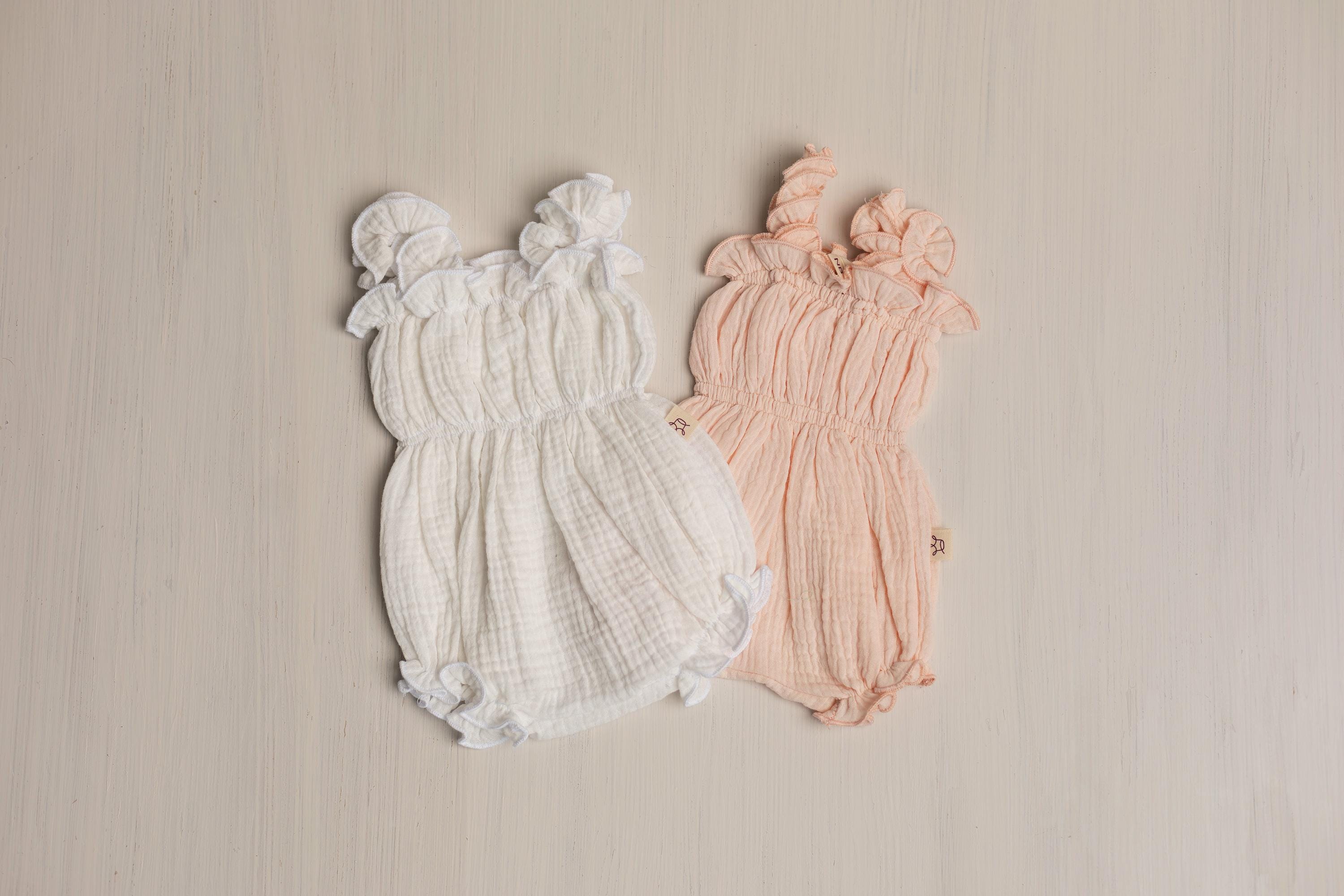 Baby Girl Muslin Romper, Newborn Girl Coming Home Outfit, Lightweight Summer Baby Clothing, Photo Prop and Baby Shower Gift