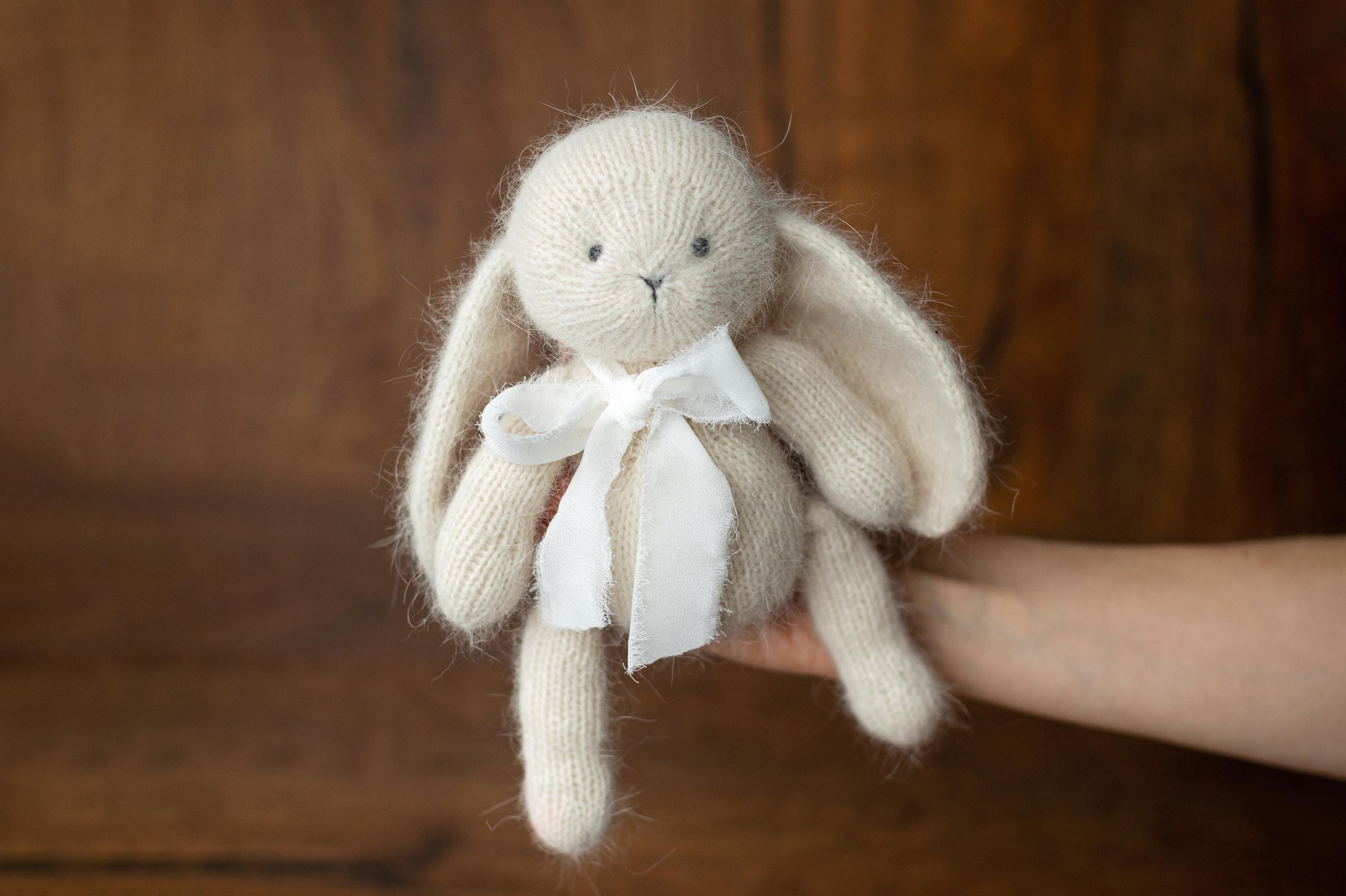 Angora Wool Knitted Bear and Bunny Toys Medium Size, Newborn Photography Props, Baby Shower Gift and Keepsake Toy