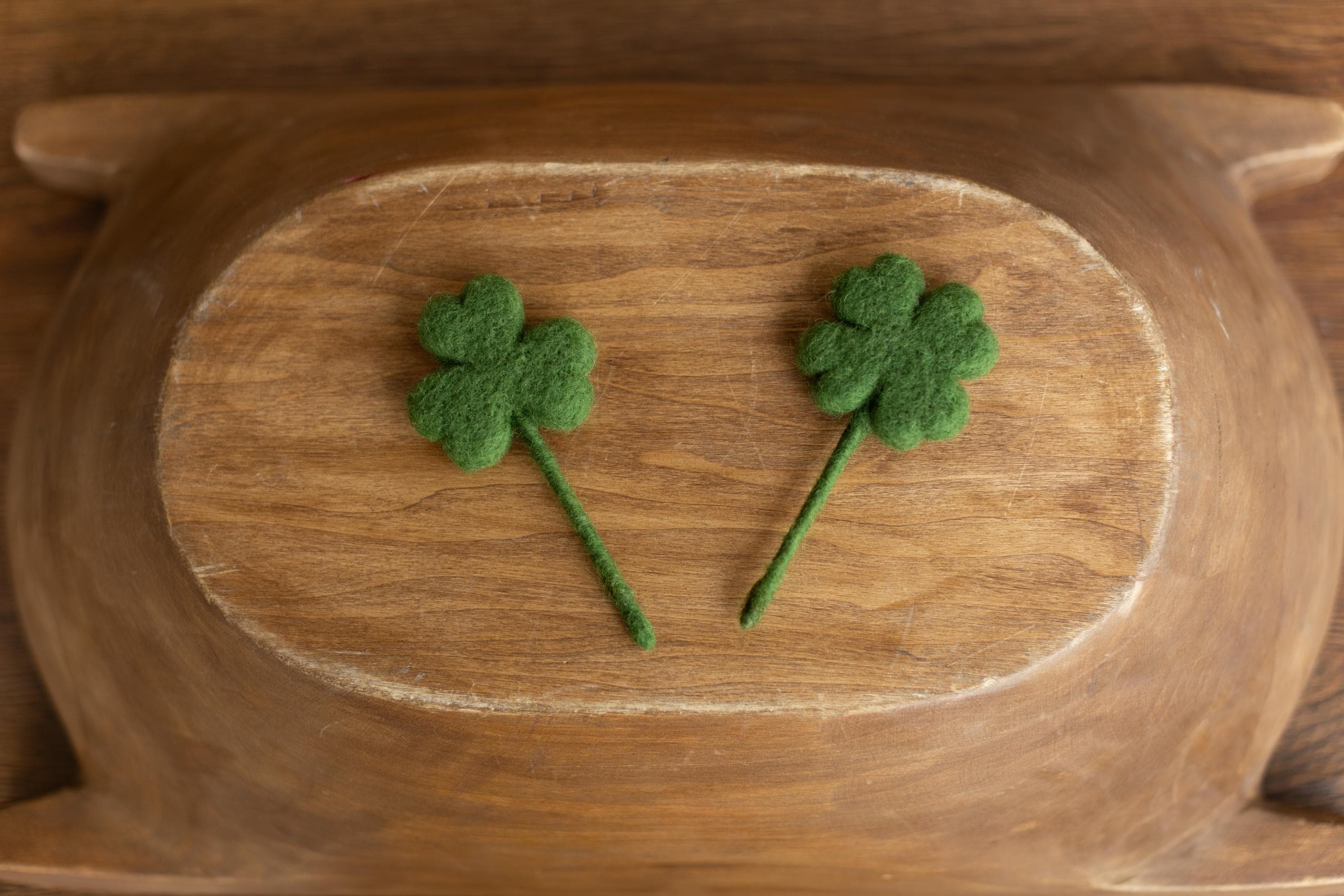 Felted Wool Shamrock and Four-Leaf Lucky Clover for St Patrick’s Day Decoration and Newborn Photography Props, Lucky Baby Photo Styling