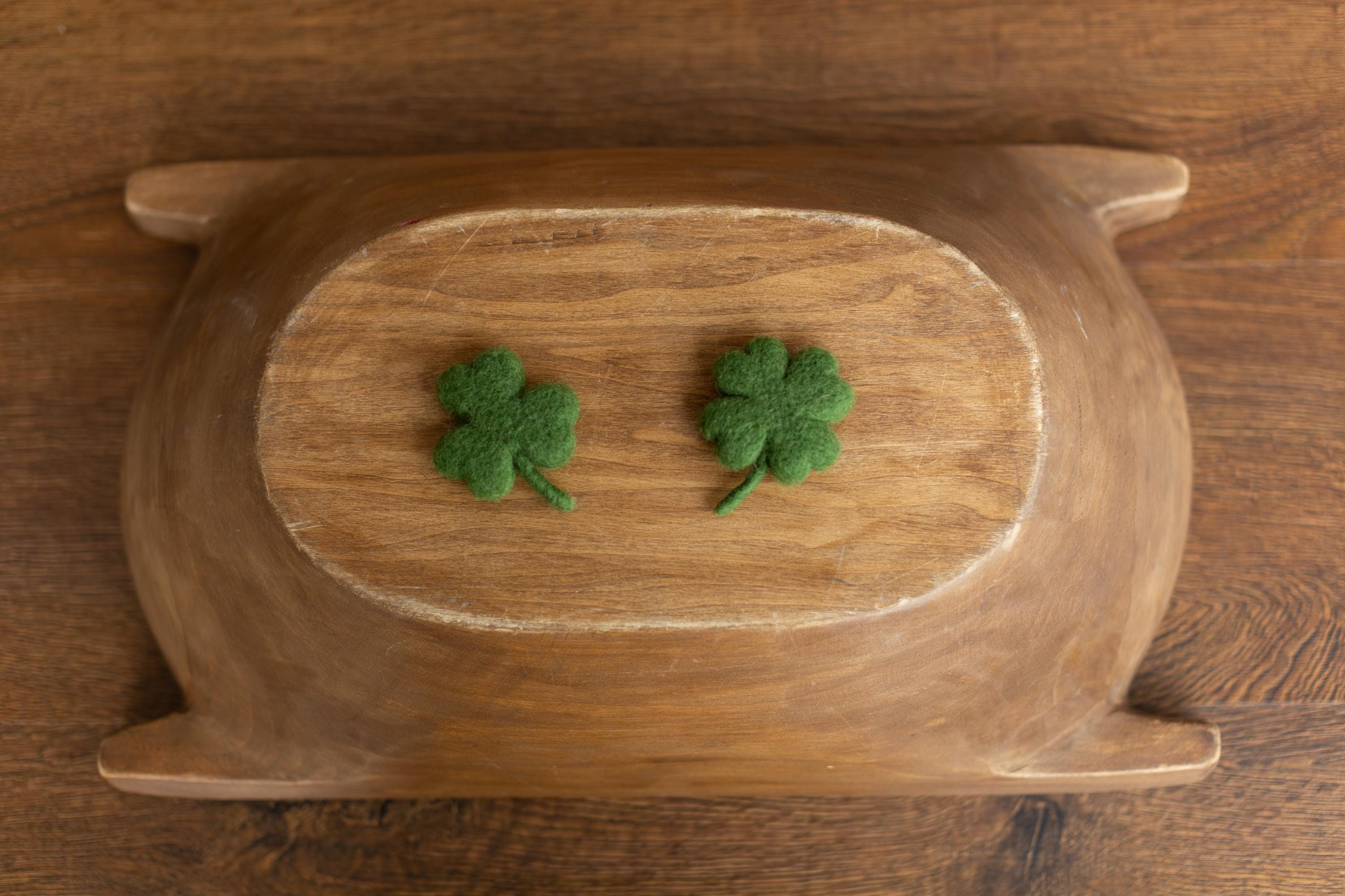 Felted Wool Shamrock and Four-Leaf Lucky Clover for St Patrick’s Day Decoration and Newborn Photography Props, Lucky Baby Photo Styling
