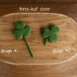 Felted Wool Shamrock and Four-Leaf Lucky Clover for St Patrick’s Day Decoration and Newborn Photography Props, Lucky Baby Photo Styling
