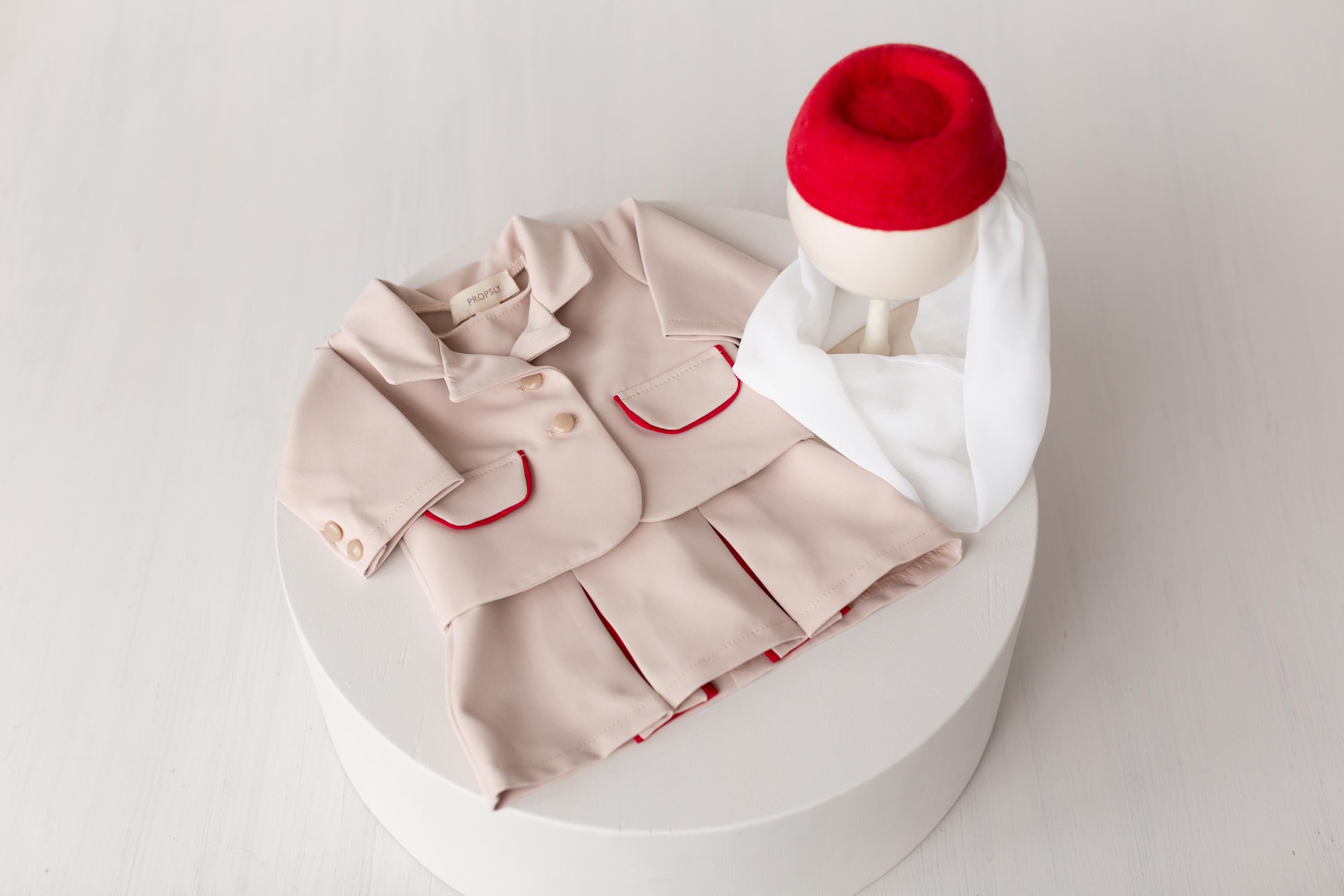 Newborn Flight Attendant Costume Set, Stewardess Baby Photo Props for Girl, Newborn Photography Outfit
