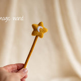 Newborn Magic Wizard Costume Cartoon Photo Props, Felted Wool Sorcerer Hat with Broom and Magic Star Wand, Baby Halloween Holiday Photoshoot