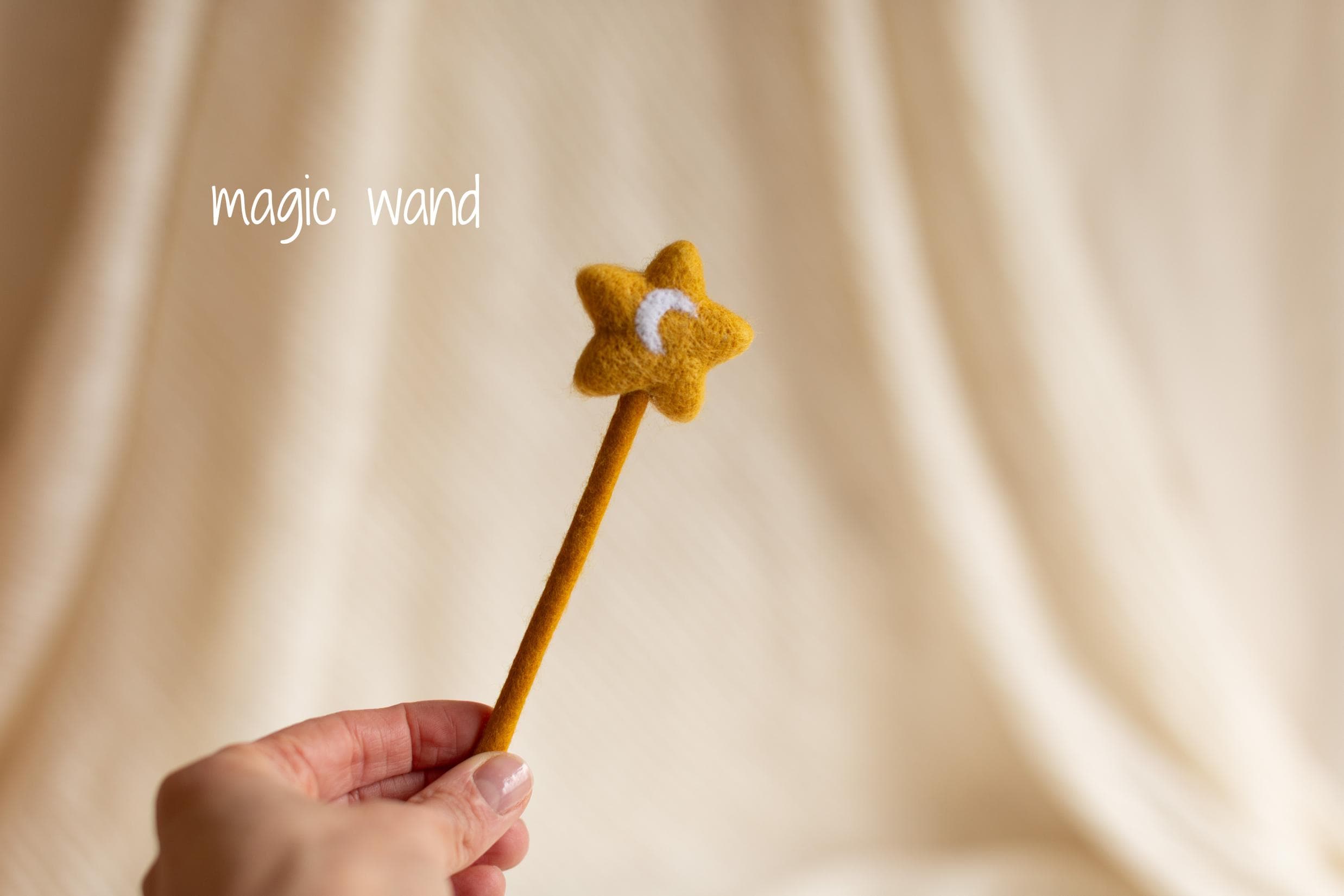 Newborn Magic Wizard Costume Cartoon Photo Props, Felted Wool Sorcerer Hat with Broom and Magic Star Wand, Baby Halloween Holiday Photoshoot
