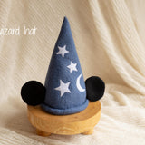 Newborn Magic Wizard Costume Cartoon Photo Props, Felted Wool Sorcerer Hat with Broom and Magic Star Wand, Baby Halloween Holiday Photoshoot