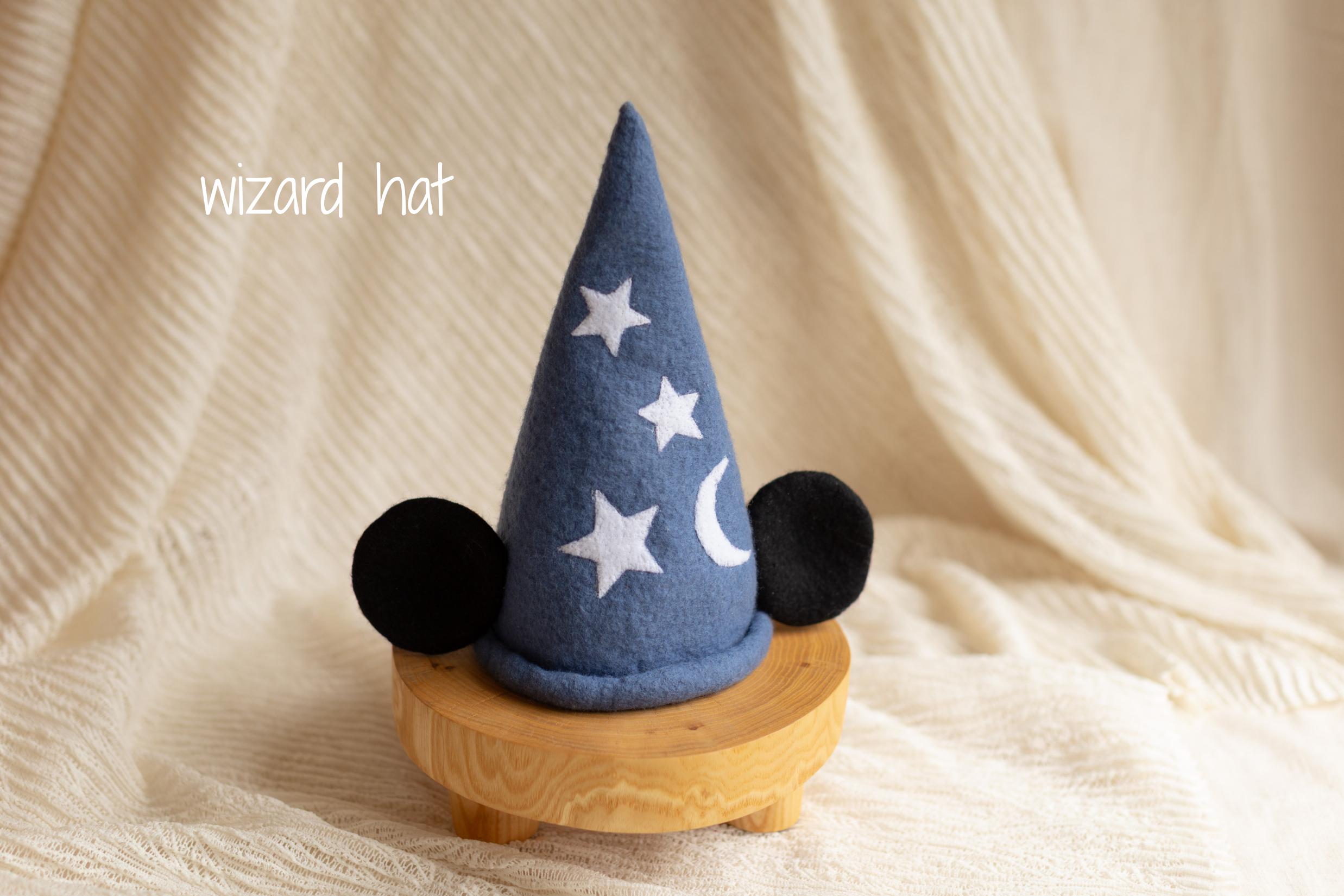 Newborn Magic Wizard Costume Cartoon Photo Props, Felted Wool Sorcerer Hat with Broom and Magic Star Wand, Baby Halloween Holiday Photoshoot