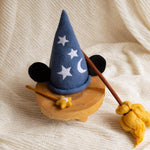 Newborn Magic Wizard Costume Cartoon Photo Props, Felted Wool Sorcerer Hat with Broom and Magic Star Wand, Baby Halloween Holiday Photoshoot