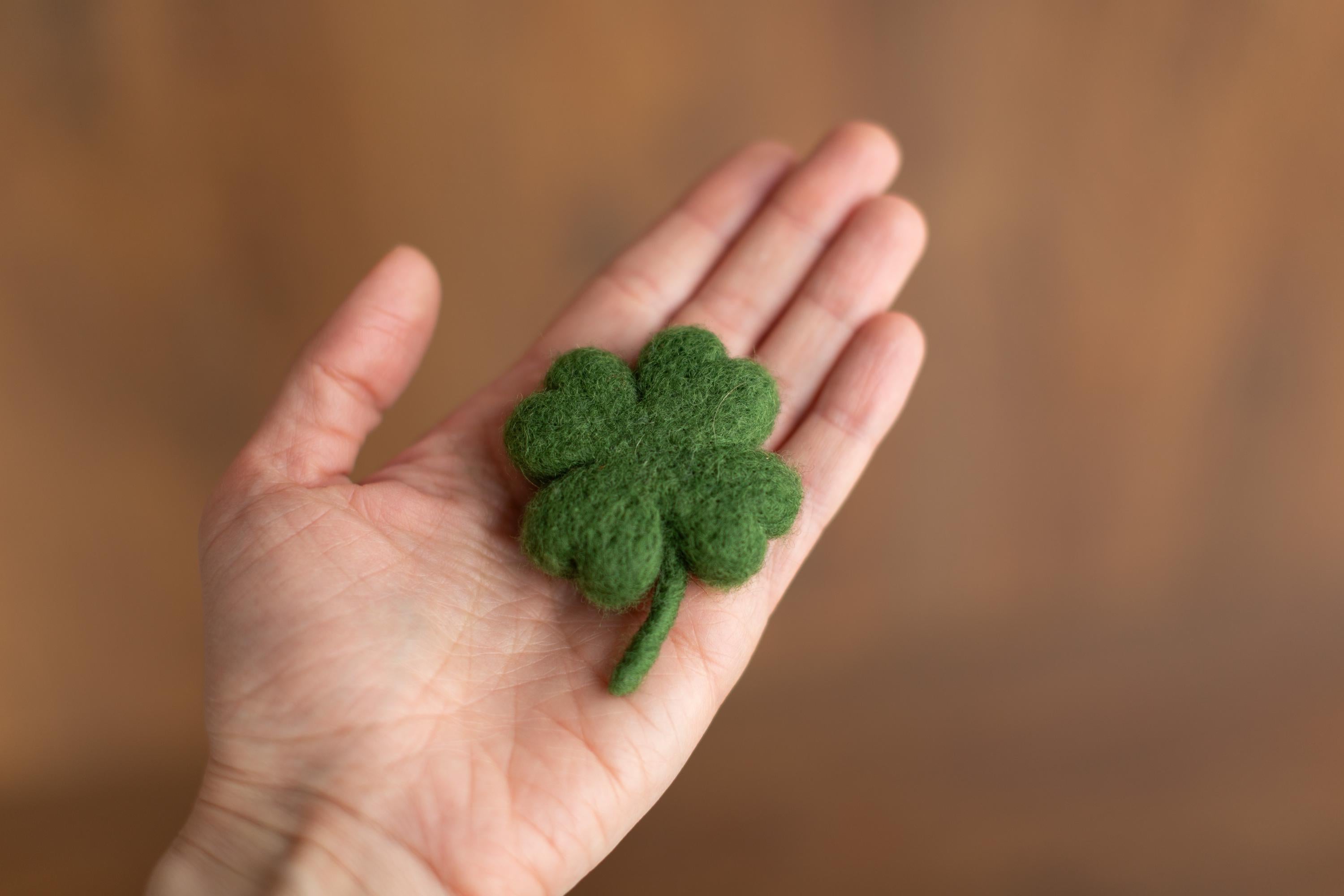 Felted Wool Shamrock and Four-Leaf Lucky Clover for St Patrick’s Day Decoration and Newborn Photography Props, Lucky Baby Photo Styling