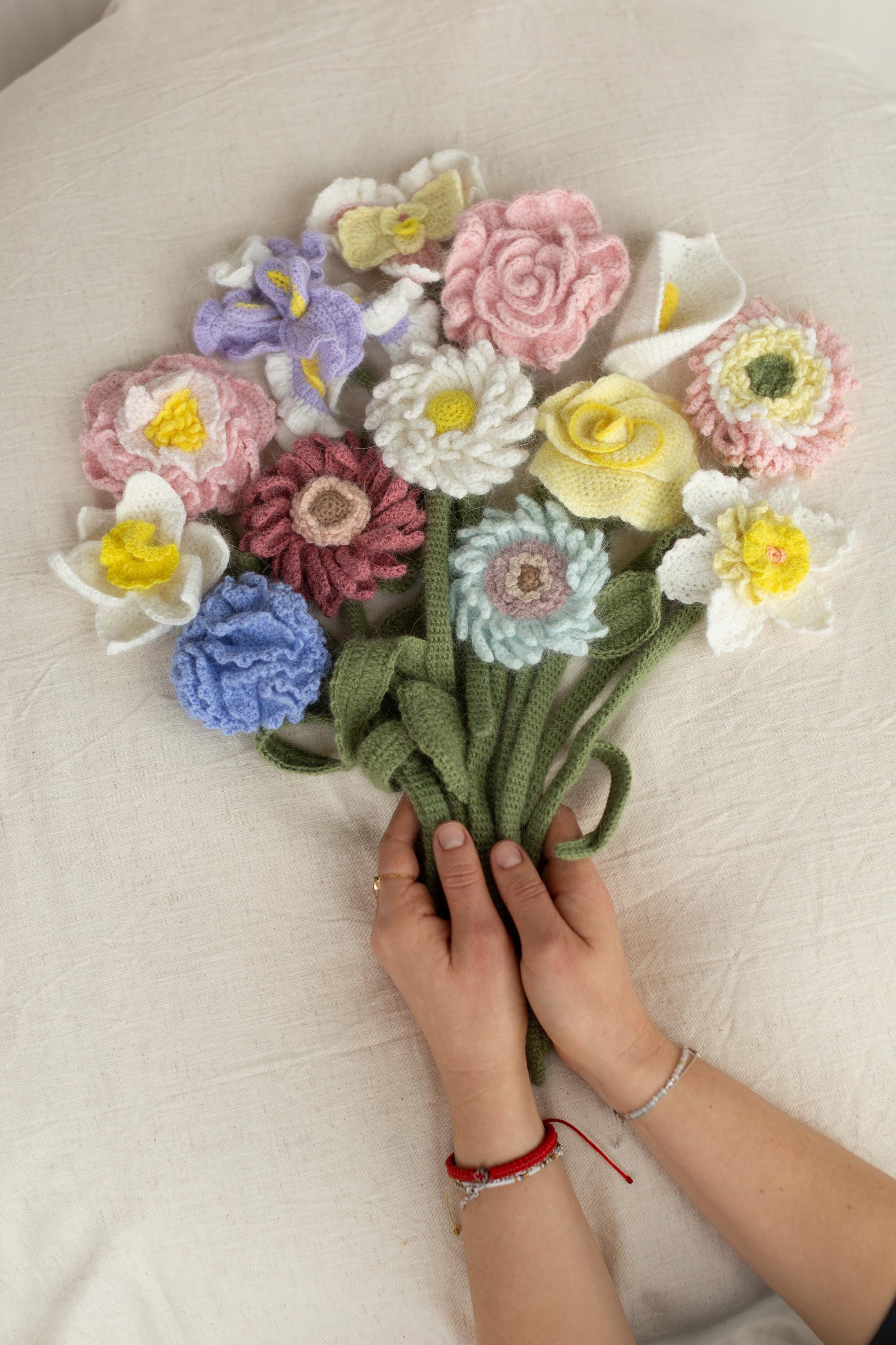 Angora Crochet Flower Bouquet Newborn Photography Prop, Handmade Flower Bunch, Everlasting Bouquet Gift, Wedding Flower Knit Bridal Bouquet