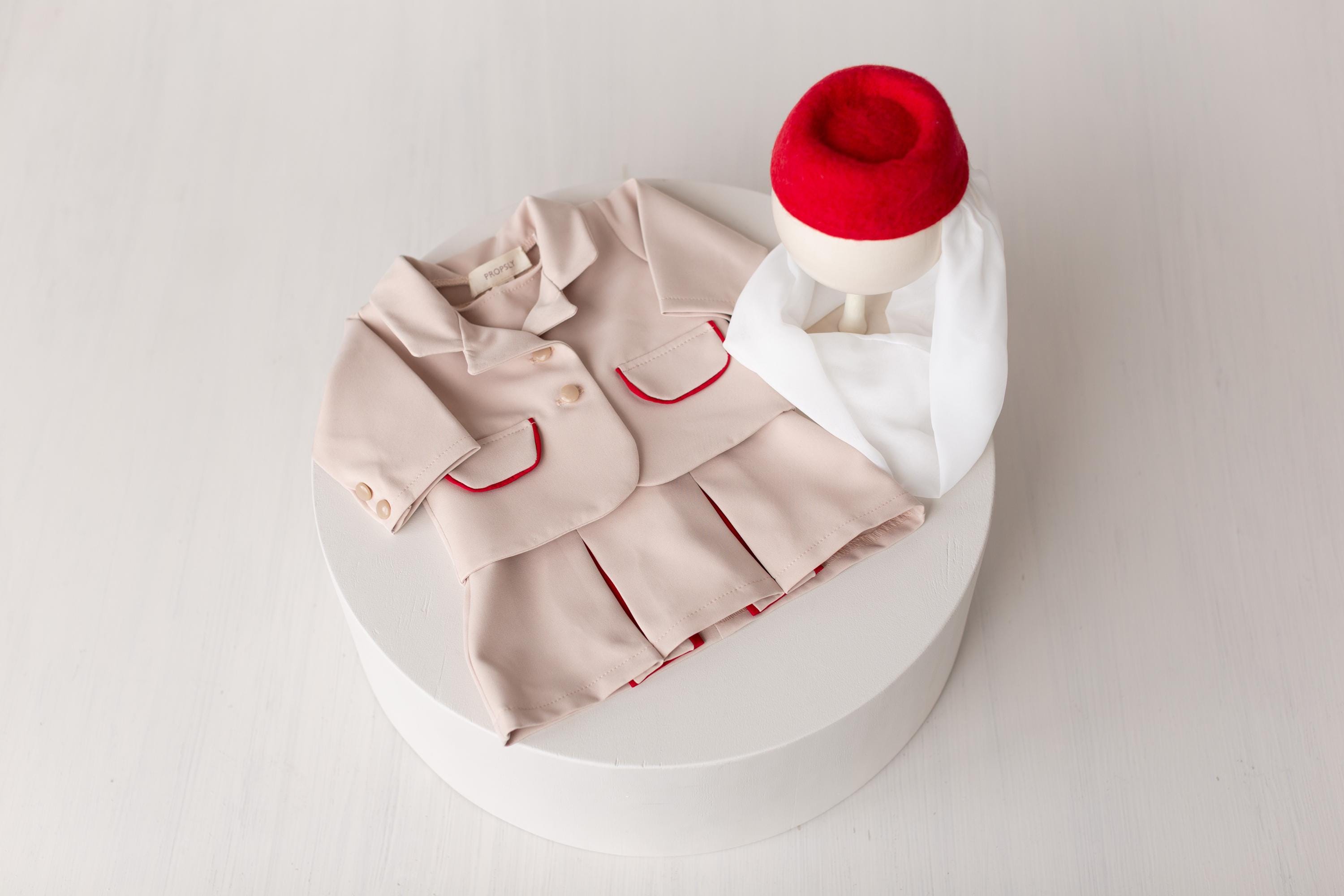 Newborn Flight Attendant Costume Set, Stewardess Baby Photo Props for Girl, Newborn Photography Outfit