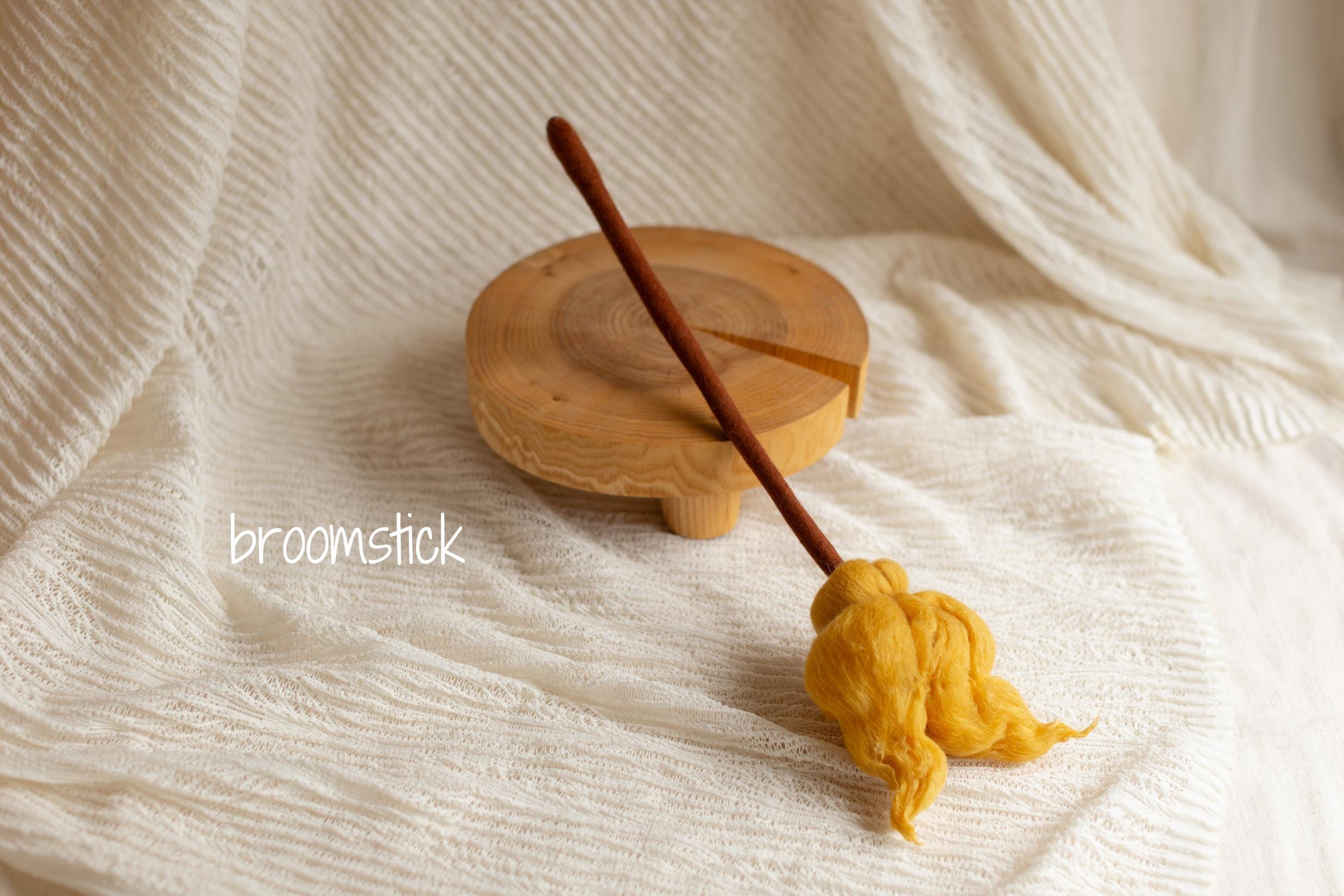 Newborn Magic Wizard Costume Cartoon Photo Props, Felted Wool Sorcerer Hat with Broom and Magic Star Wand, Baby Halloween Holiday Photoshoot