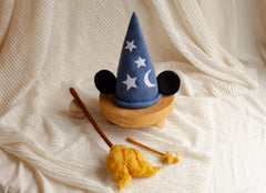 Newborn Magic Wizard Costume Cartoon Photo Props, Felted Wool Sorcerer Hat with Broom and Magic Star Wand, Baby Halloween Holiday Photoshoot