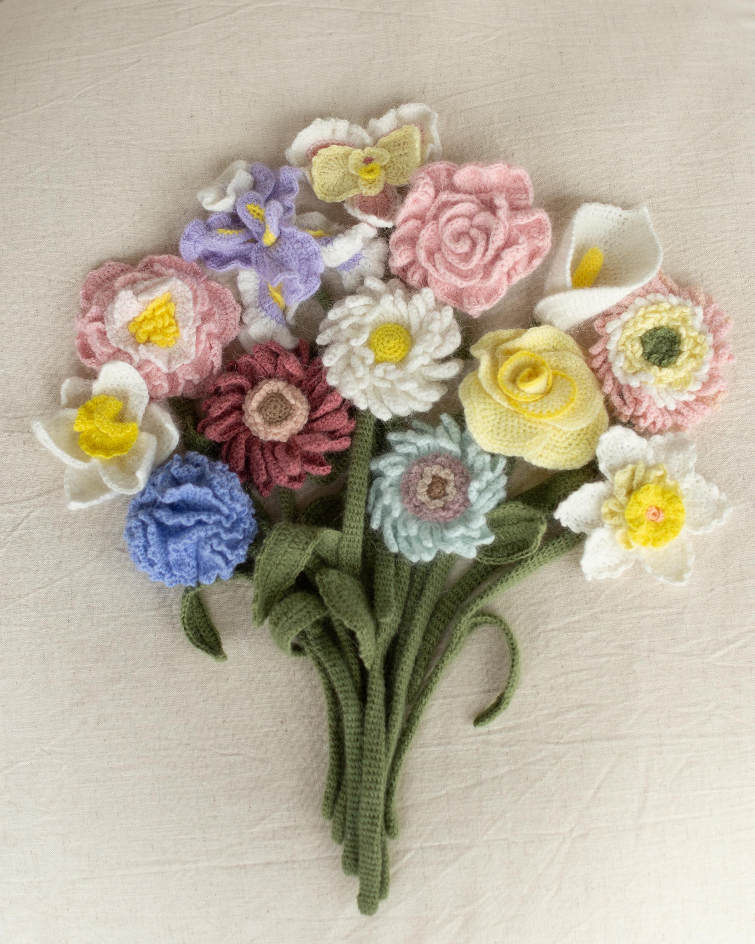 Angora Crochet Flower Bouquet Newborn Photography Prop, Handmade Flower Bunch, Everlasting Bouquet Gift, Wedding Flower Knit Bridal Bouquet