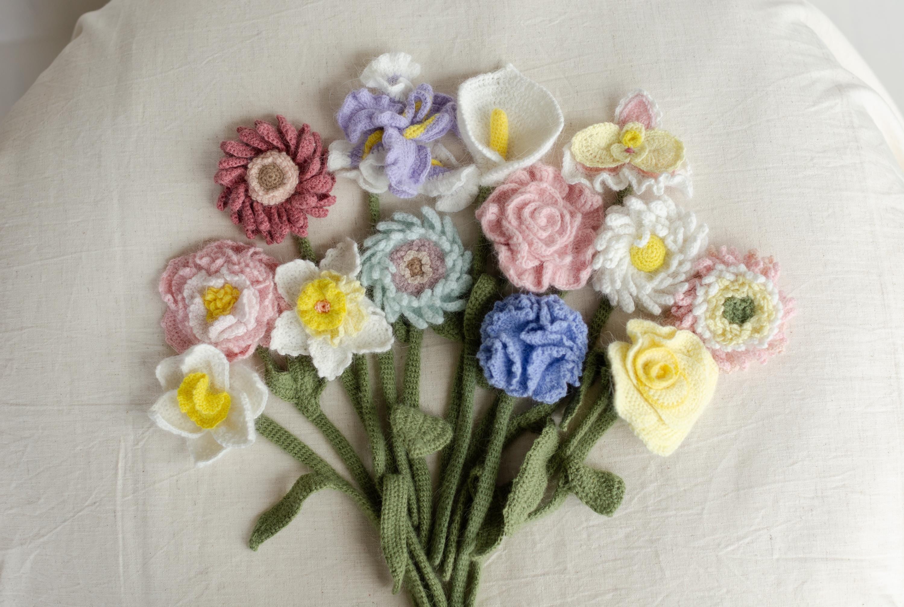 Angora Crochet Flower Bouquet Newborn Photography Prop, Handmade Flower Bunch, Everlasting Bouquet Gift, Wedding Flower Knit Bridal Bouquet