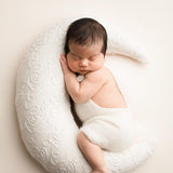 White Embossed Newborn Posing Pillow with Removable Pillowcase, Newborn Photography Prop, Textured Baby Photo Pillow Backdrop Cover Set