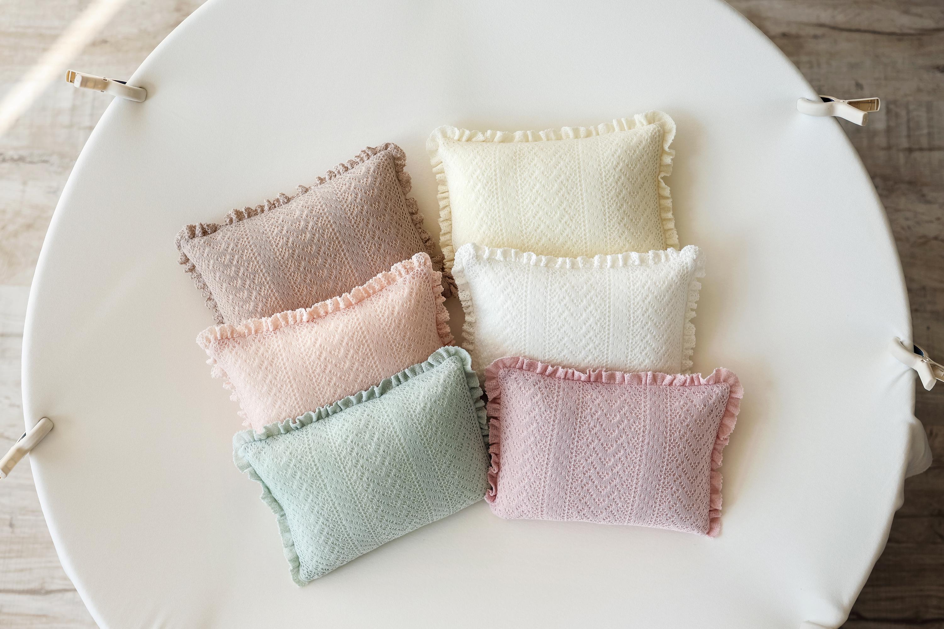 Pointelle Knit Newborn Posing Pillow with Ruffles, Newborn Photo Pillow Photography Prop, Beanbag Pillow for Photography