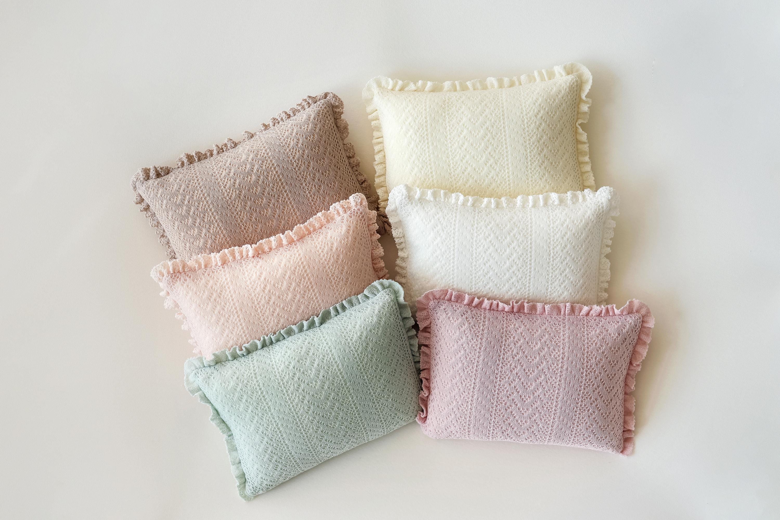Pointelle Knit Newborn Posing Pillow with Ruffles, Newborn Photo Pillow Photography Prop, Beanbag Pillow for Photography