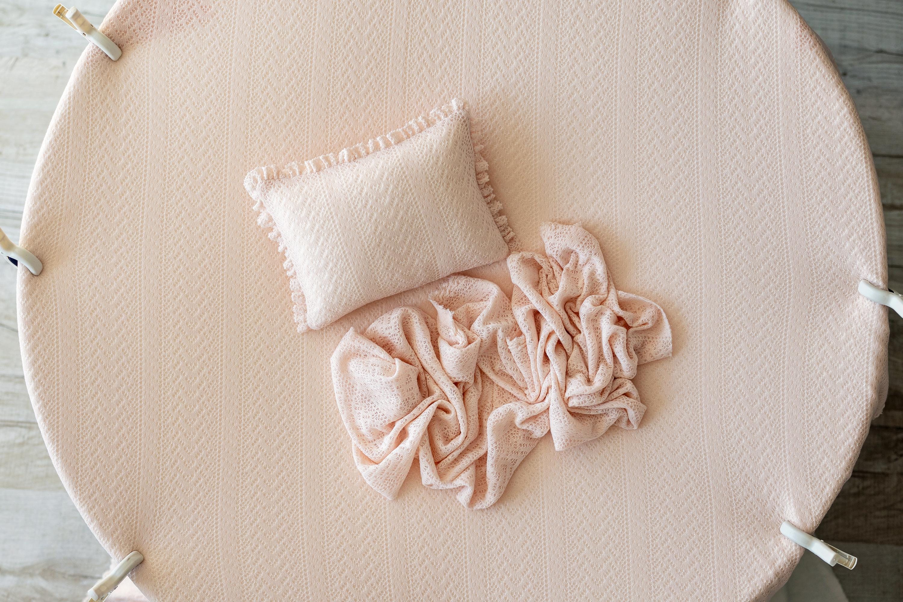 Peach Pointelle Knit Newborn Photography Props Set, Newborn Beanbag Backdrop Photo Prop Posing Fabric, Newborn Posing Pillow