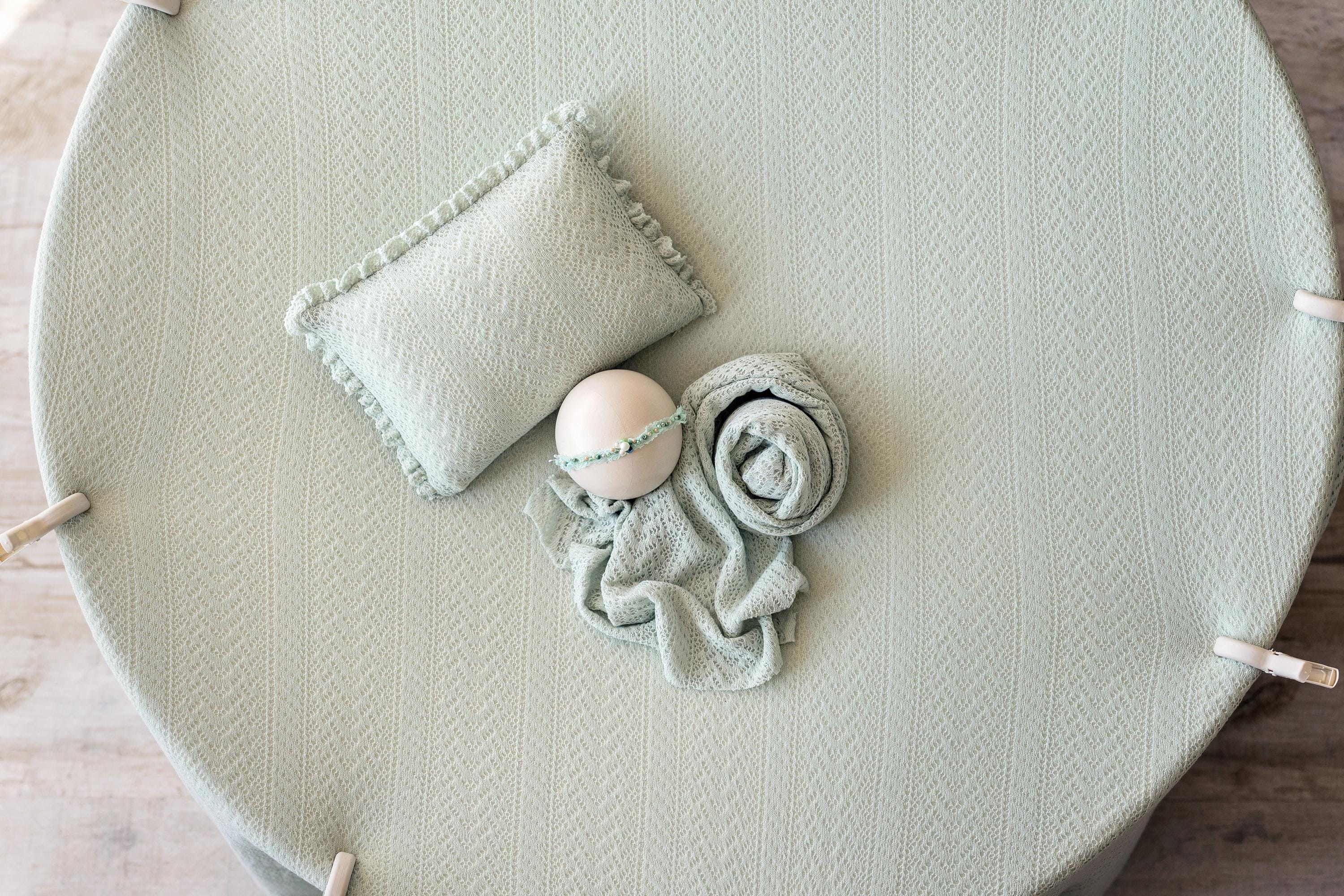 Mint Pointelle Knit Newborn Photography Props Set, Newborn Beanbag Backdrop Photo Prop Posing Fabric, Newborn Posing Pillow, Newborn Outfit