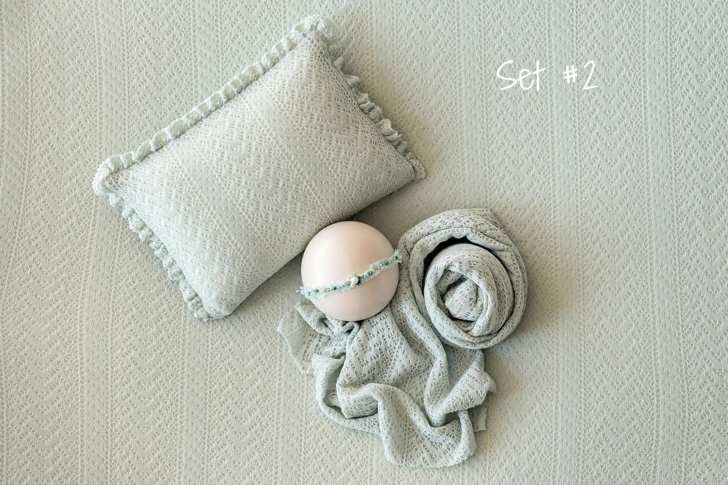Mint Pointelle Knit Newborn Photography Props Set, Newborn Beanbag Backdrop Photo Prop Posing Fabric, Newborn Posing Pillow, Newborn Outfit