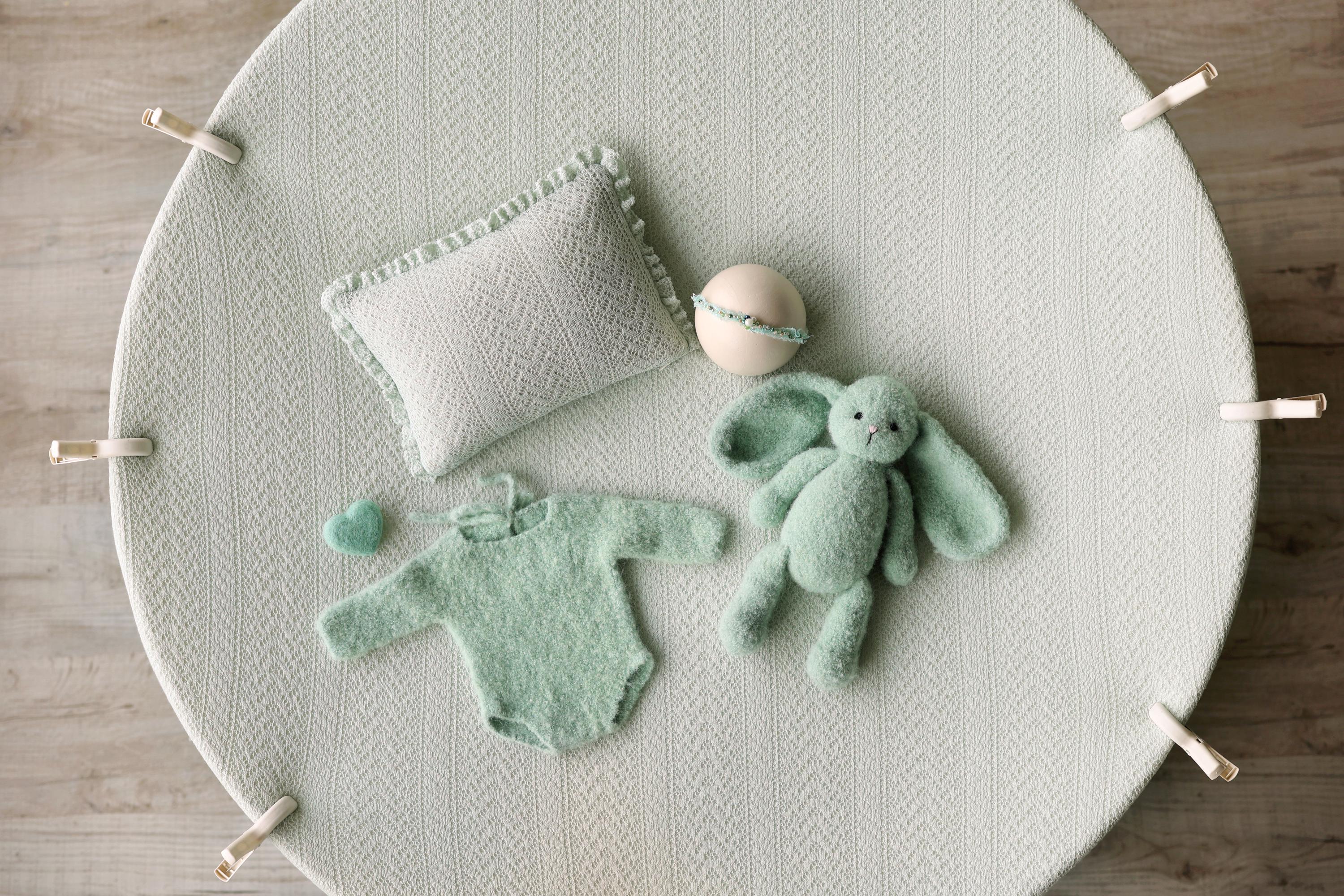 Mint Pointelle Knit Newborn Photography Props Set, Newborn Beanbag Backdrop Photo Prop Posing Fabric, Newborn Posing Pillow, Newborn Outfit