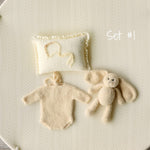 Yellow Pointelle Knit Newborn Photography Prop Set, Newborn Beanbag Backdrop Photo Prop Posing Fabric, Newborn Posing Pillow, Newborn Outfit