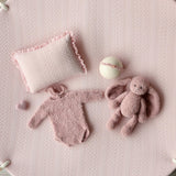 Pink Pointelle Knit Newborn Photography Props Set, Newborn Beanbag Backdrop Photo Prop Posing Fabric, Newborn Posing Pillow, Newborn Outfit