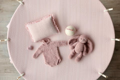 Pink Pointelle Knit Newborn Photography Props Set, Newborn Beanbag Backdrop Photo Prop Posing Fabric, Newborn Posing Pillow, Newborn Outfit