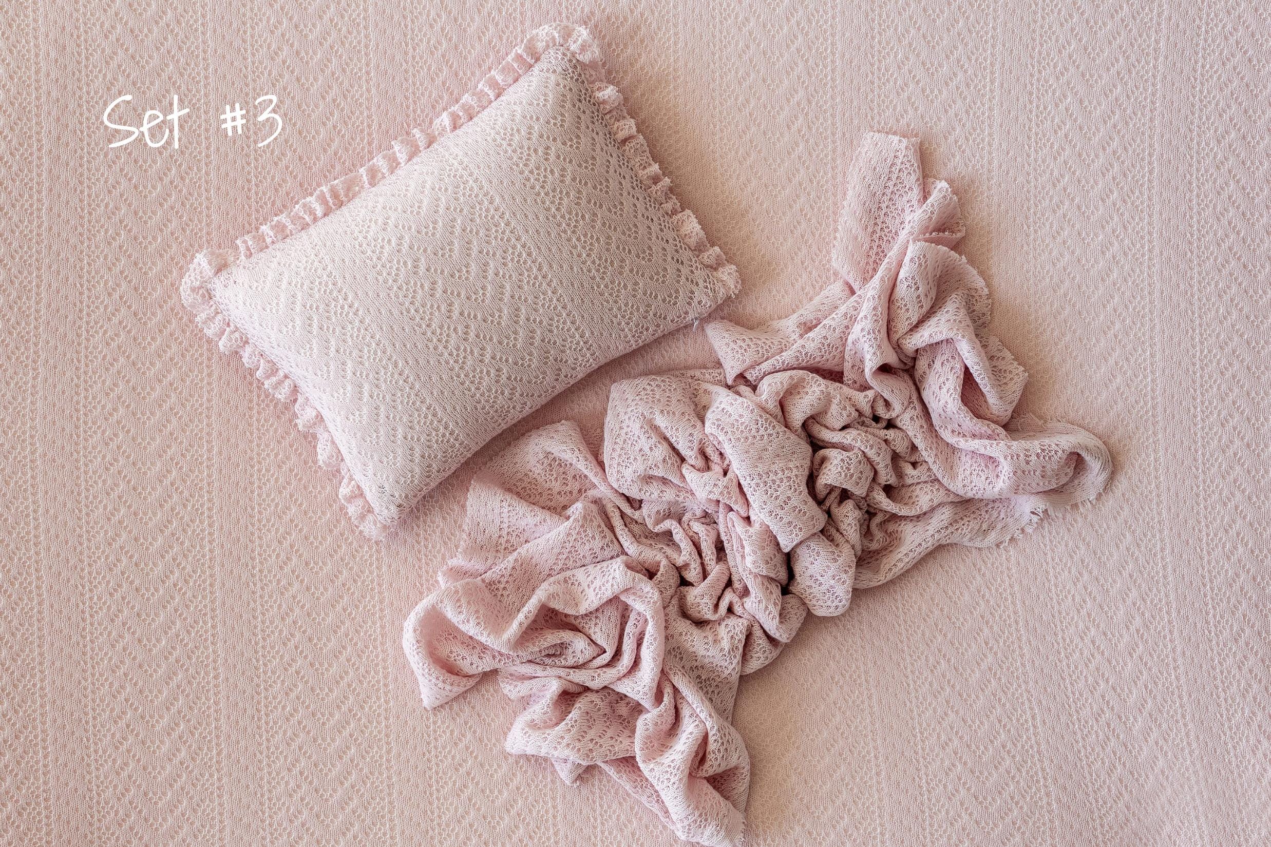 Pink Pointelle Knit Newborn Photography Props Set, Newborn Beanbag Backdrop Photo Prop Posing Fabric, Newborn Posing Pillow, Newborn Outfit