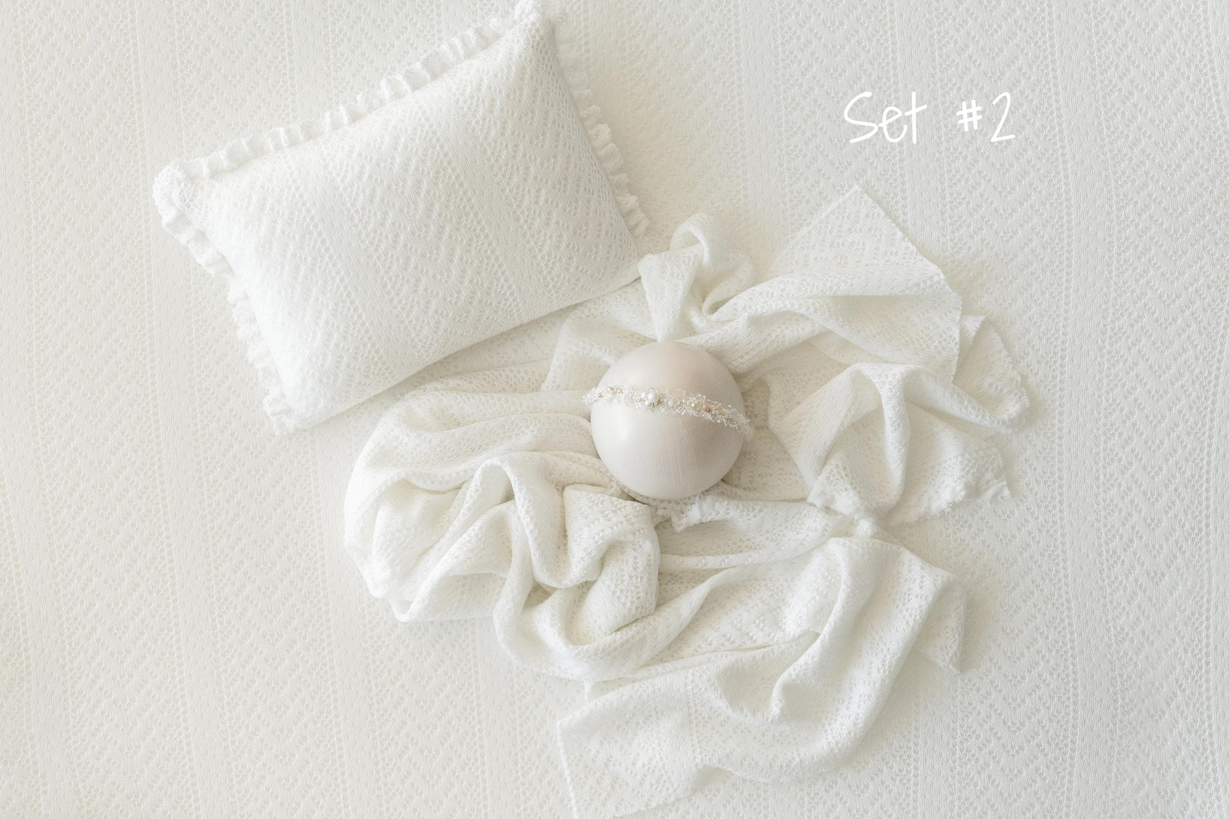 White Pointelle Knit Newborn Photography Props Set, Newborn Beanbag Backdrop Photo Prop Posing Fabric, Newborn Posing Pillow, Newborn Outfit