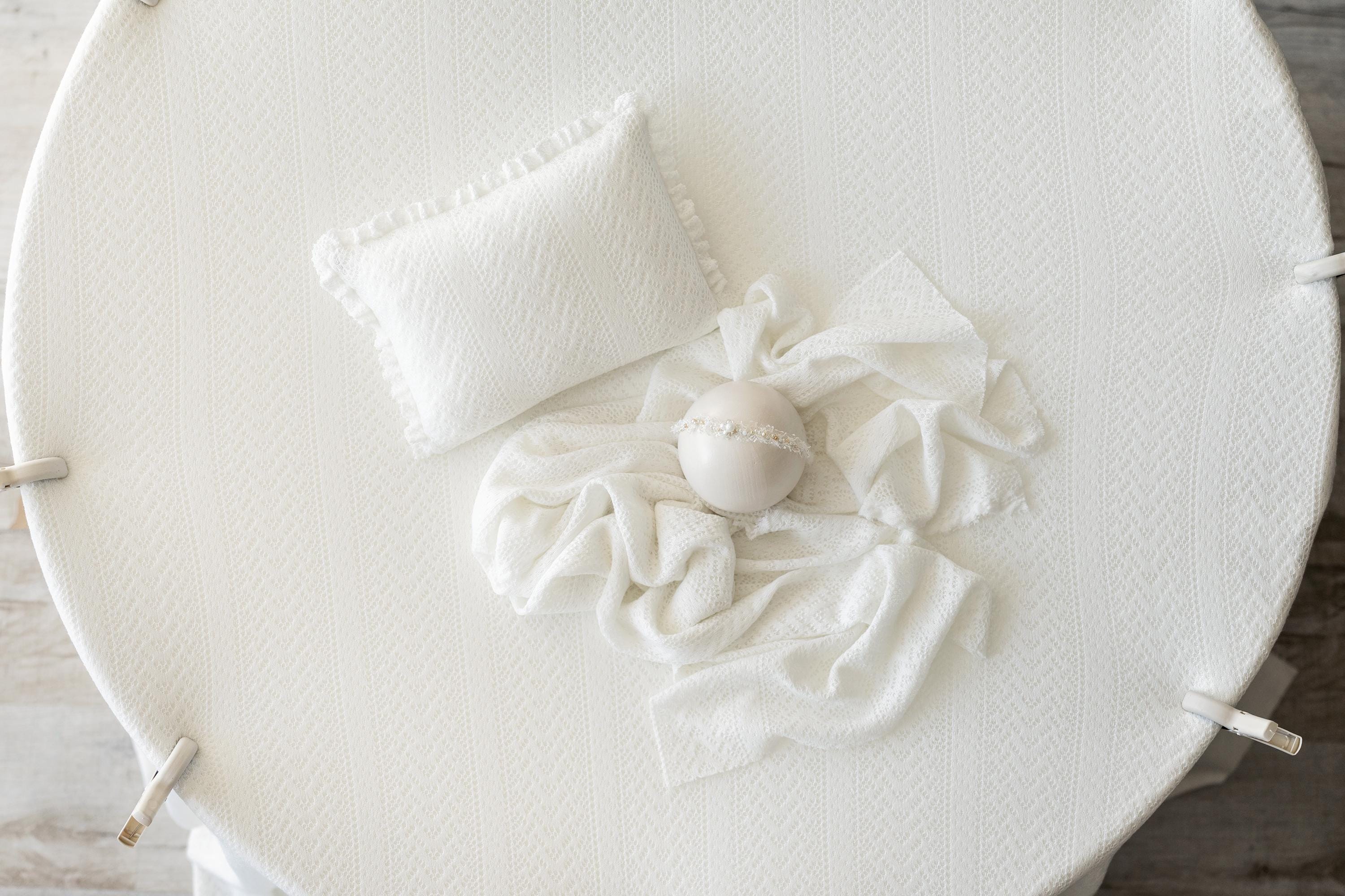 White Pointelle Knit Newborn Photography Props Set, Newborn Beanbag Backdrop Photo Prop Posing Fabric, Newborn Posing Pillow, Newborn Outfit