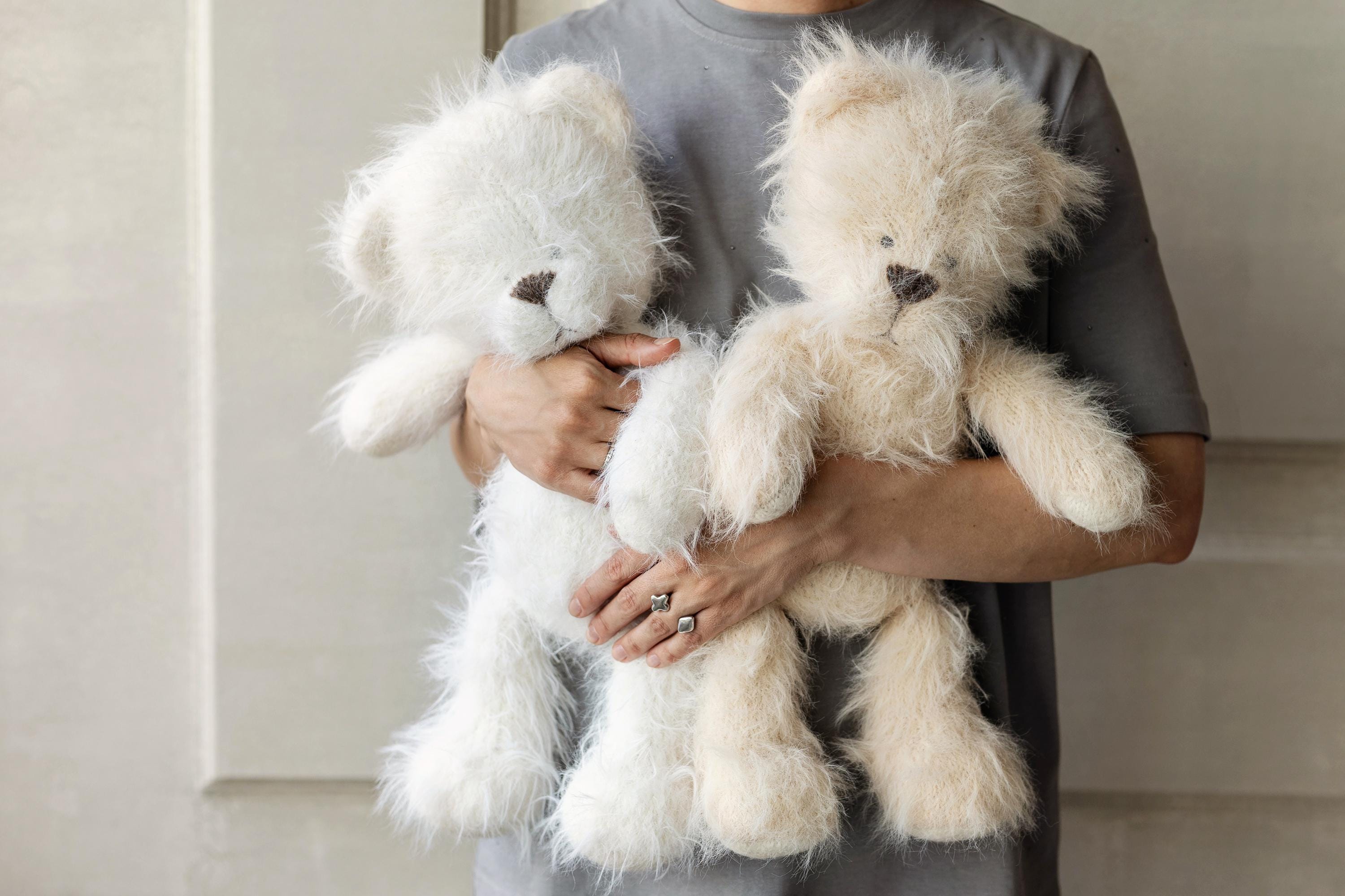 Large Fluffy Knitted Teddy Bear Photo Prop for Newborn Photography, Plush Stuffed Animal Bear Toy Baby Shower Gift and First Birthday Gift