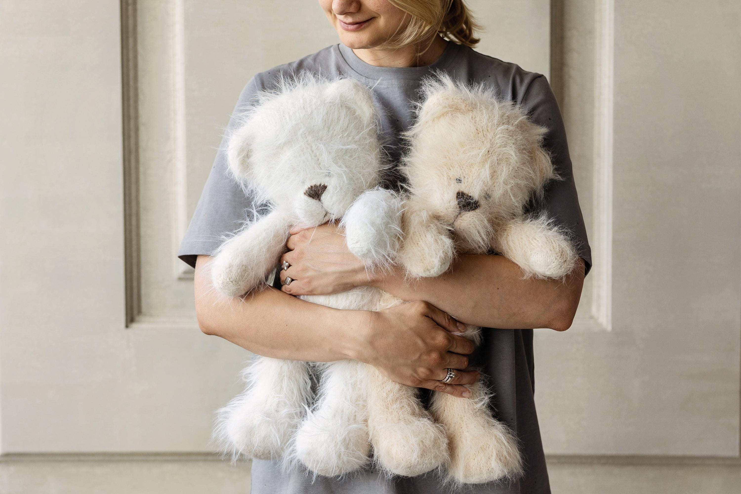 Large Fluffy Knitted Teddy Bear Photo Prop for Newborn Photography, Plush Stuffed Animal Bear Toy Baby Shower Gift and First Birthday Gift