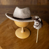 Western Newborn Cowboy Hat and Horse Toy Set, Felted Wool Newborn Photography Props, Baby Cowboy Photo Outfit