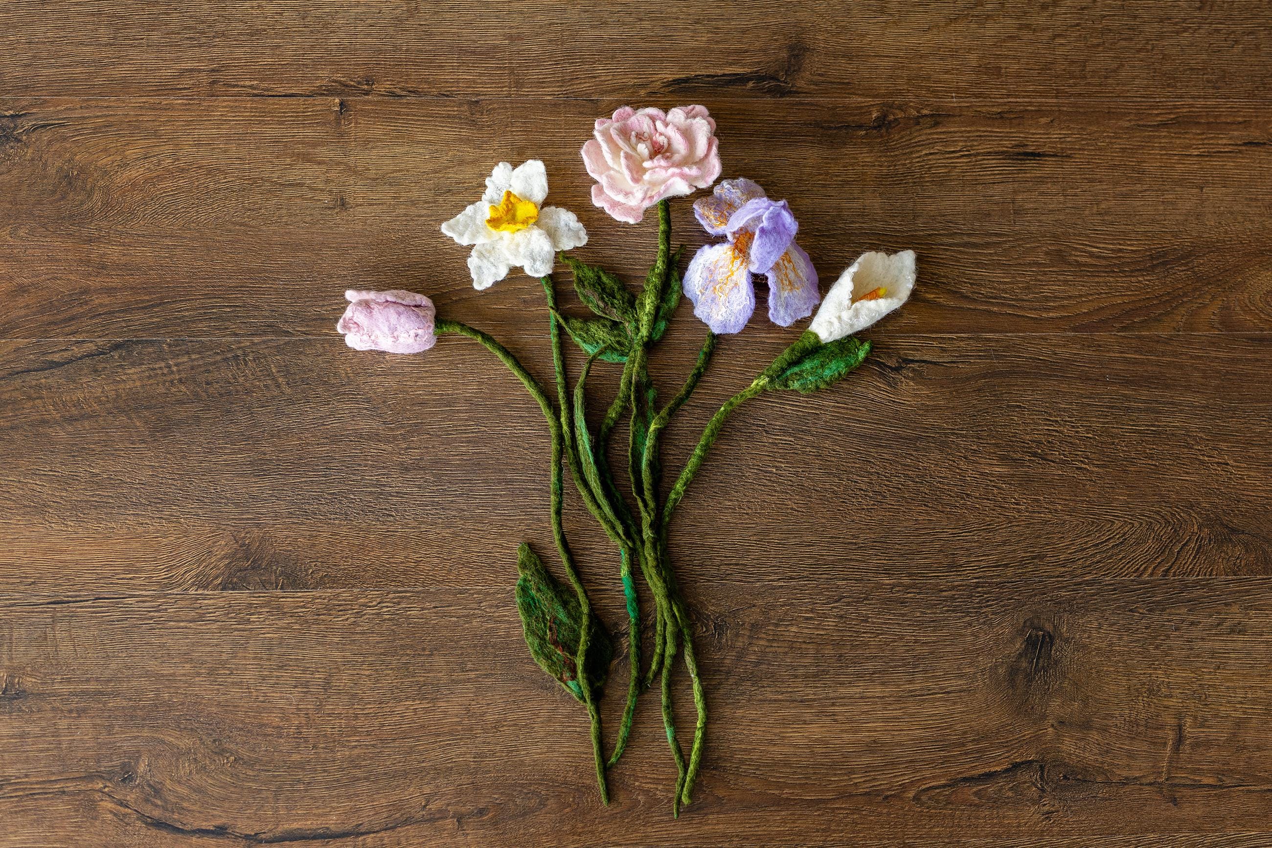 Botanical Felted Wool Flower Stems for Newborn Photography Props, Floral Styling Accessories Photo Props, Felt Flower Decor