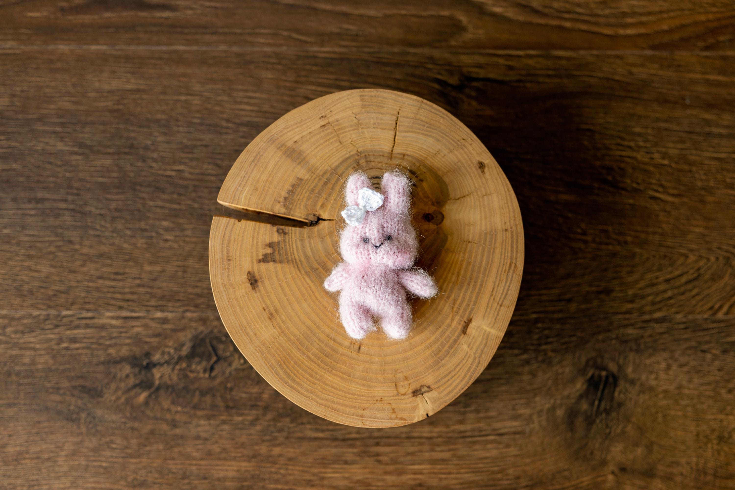 Alpaca Knit Mini Teddy Bear or Bunny for Newborn Photography Props, Handmade Stuffed Animal, First Toy Gift Baby Shower