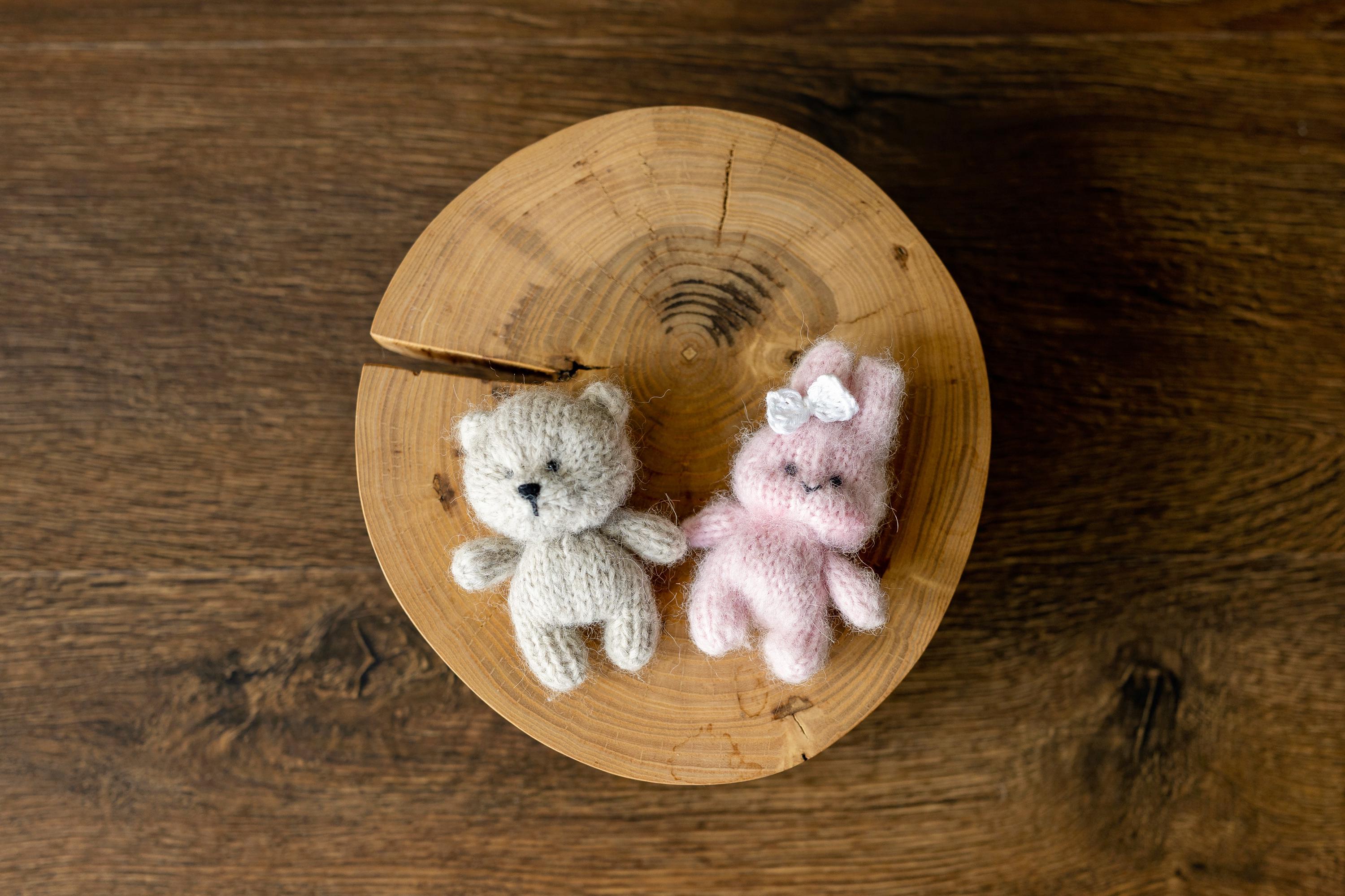 Alpaca Knit Mini Teddy Bear or Bunny for Newborn Photography Props, Handmade Stuffed Animal, First Toy Gift Baby Shower
