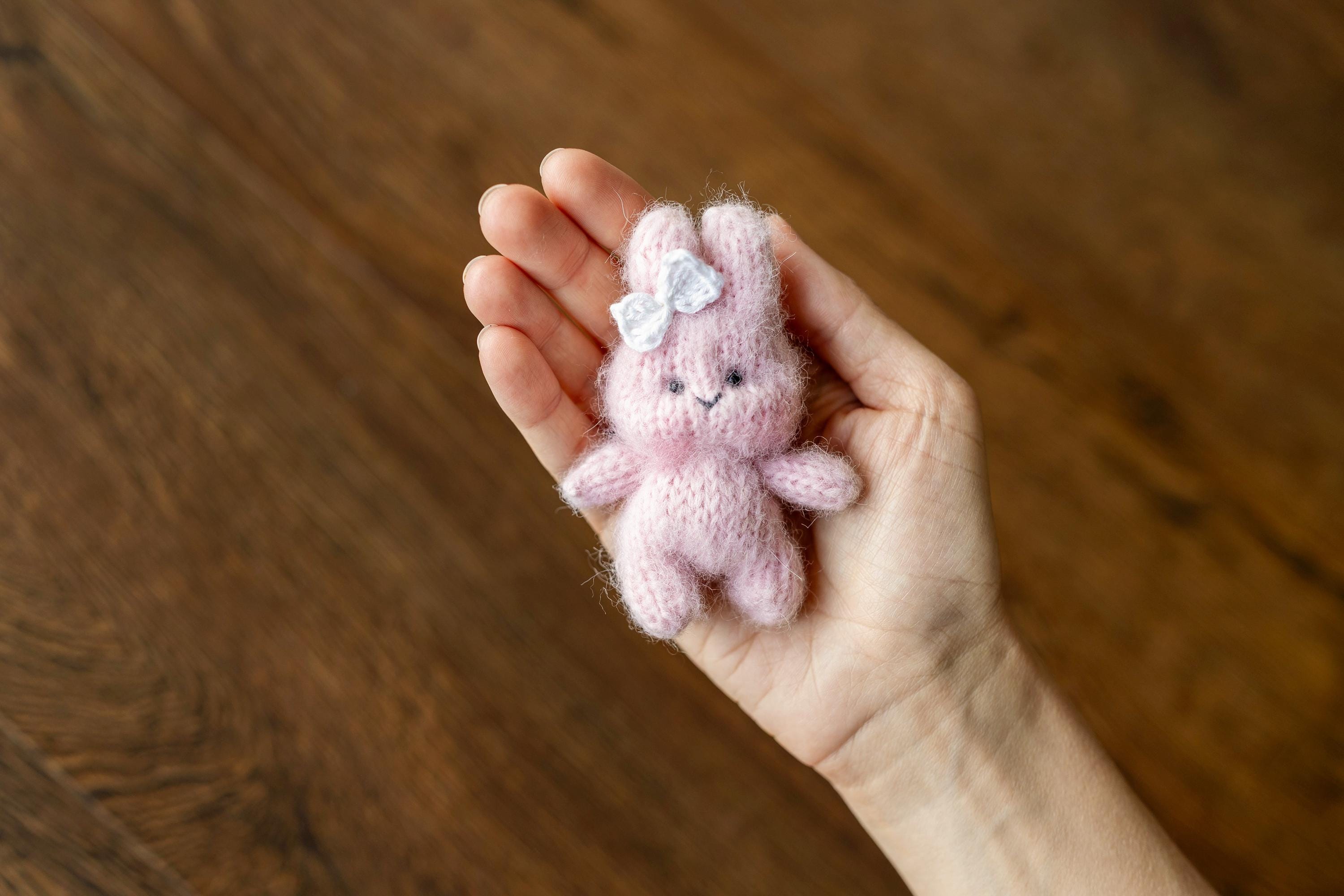 Alpaca Knit Mini Teddy Bear or Bunny for Newborn Photography Props, Handmade Stuffed Animal, First Toy Gift Baby Shower
