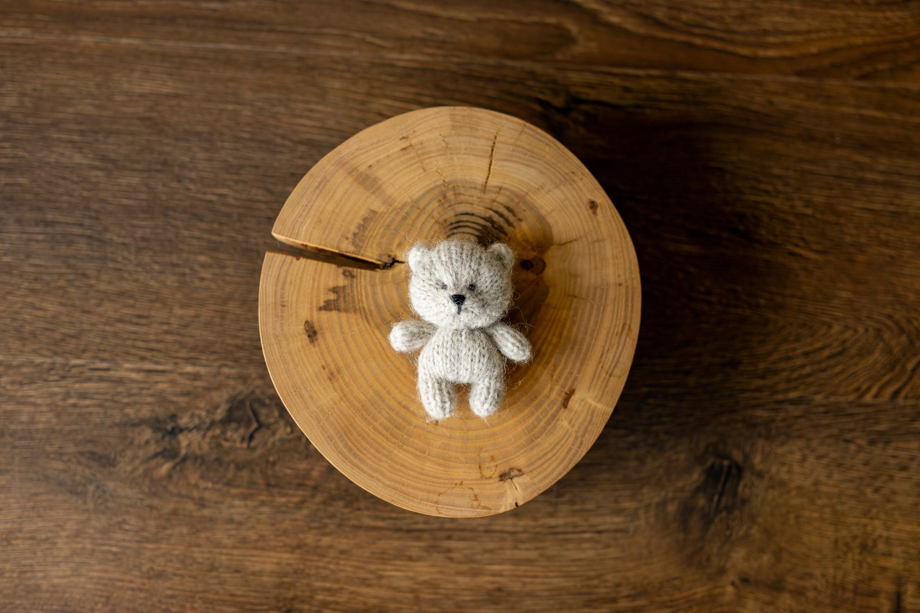 Alpaca Knit Mini Teddy Bear or Bunny for Newborn Photography Props, Handmade Stuffed Animal, First Toy Gift Baby Shower
